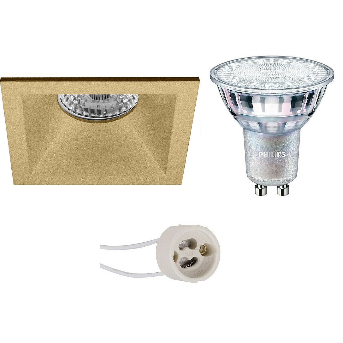 Set de spots LED - Pragmi Pollon Pro - Douille GU10 - Carré Encastré - Mat Or - Encastré - 82mm - Philips - MASTER 927 36D VLE - 4.9W - Blanc Chaud 2200K-2700K - DimTone Dimmable