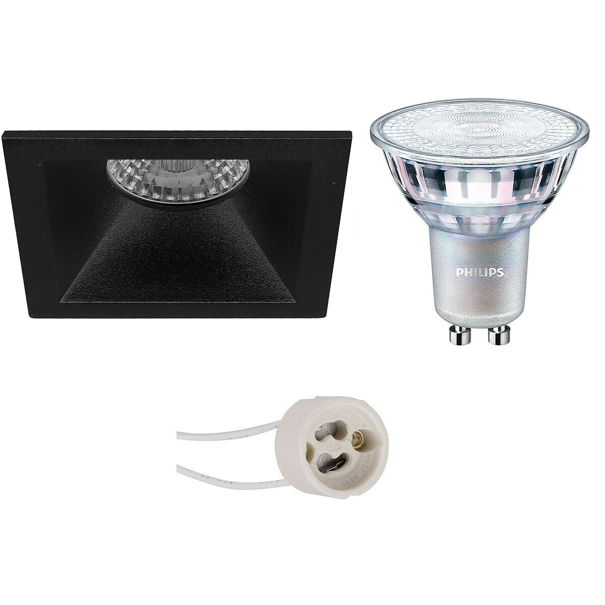 Set de spots LED - Pragmi Pollon Pro - Douille GU10 - Carré Encastré - Mat Noir - Encastré - 82mm - Philips - MASTER 927 36D VLE - 4.9W - Blanc Chaud 2200K-2700K - DimTone Dimmable