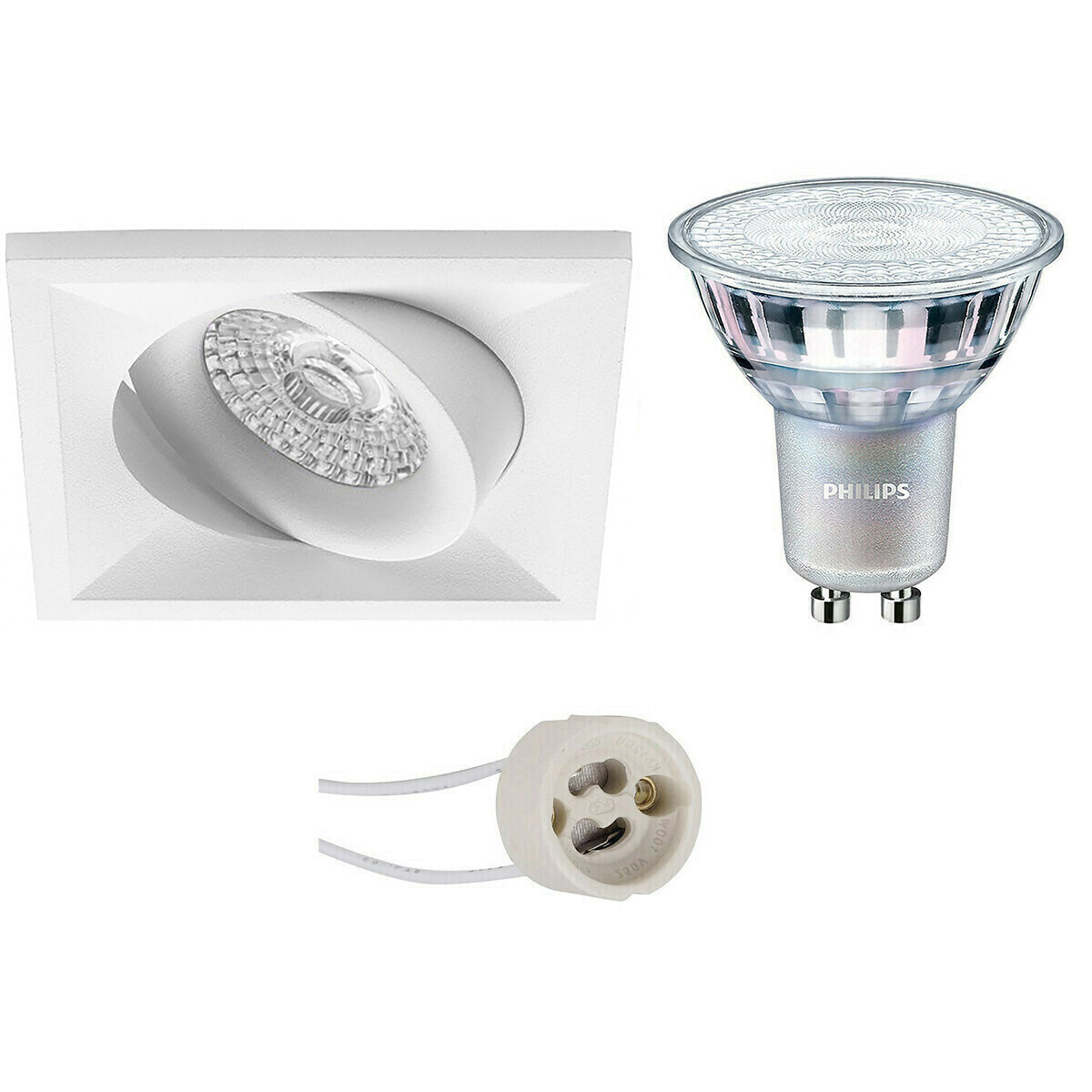 Set de spots LED - Pragmi Qiundo Pro - Douille GU10 - Carré Encastré - Mat Blanc - Inclinable - 80mm - Philips - MASTER 927 36D VLE - 4.9W - Blanc Chaud 2200K-2700K - DimTone Dimmable