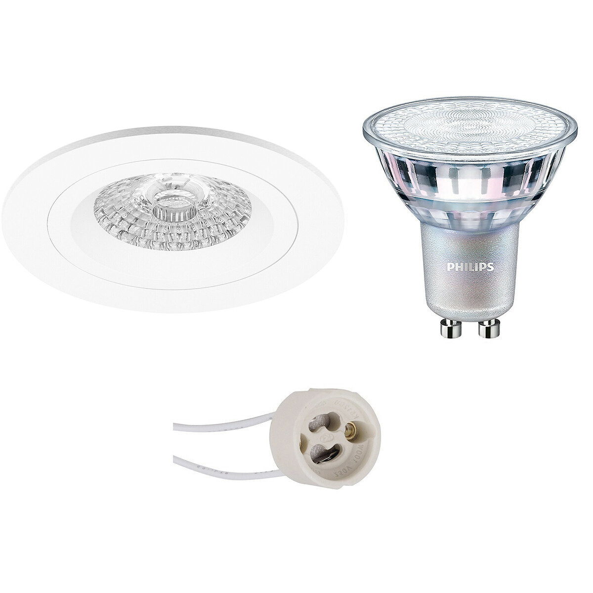 Set de spots LED - Pragmi Rodos Pro - Douille GU10 - Rond Encastré - Mat Blanc - Ø93mm - Philips - MASTER 927 36D VLE - 4.9W - Blanc Chaud 2200K-2700K - DimTone Dimmable