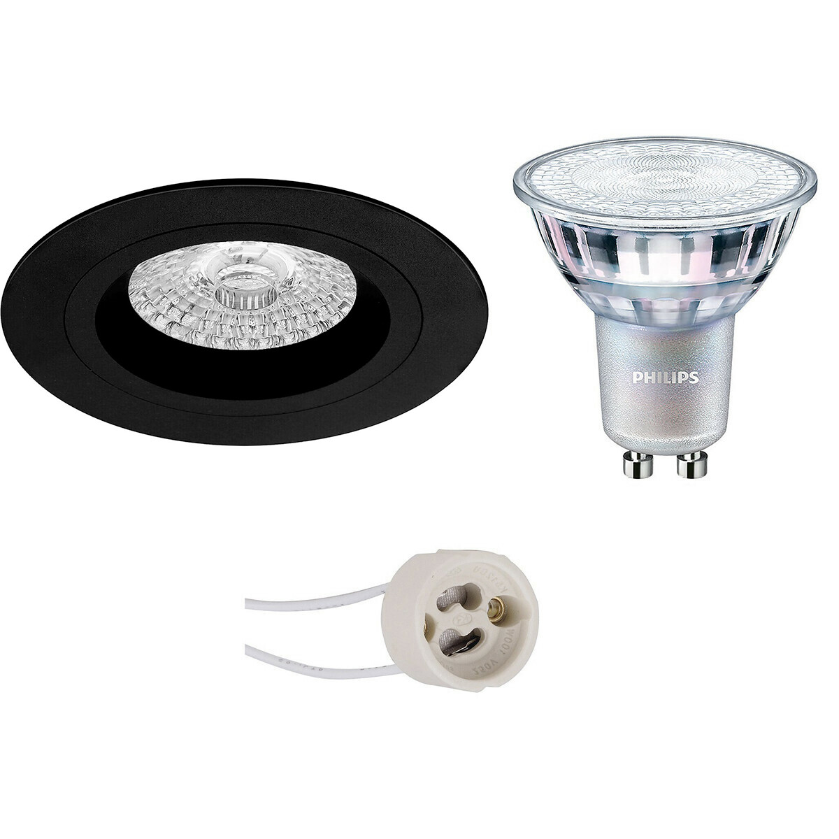 Set de spots LED - Pragmi Rodos Pro - Douille GU10 - Rond Encastré - Mat Noir - Ø93mm - Philips - MASTER 927 36D VLE - 3.7W - Blanc Chaud 2200K-2700K - DimTone Dimmable