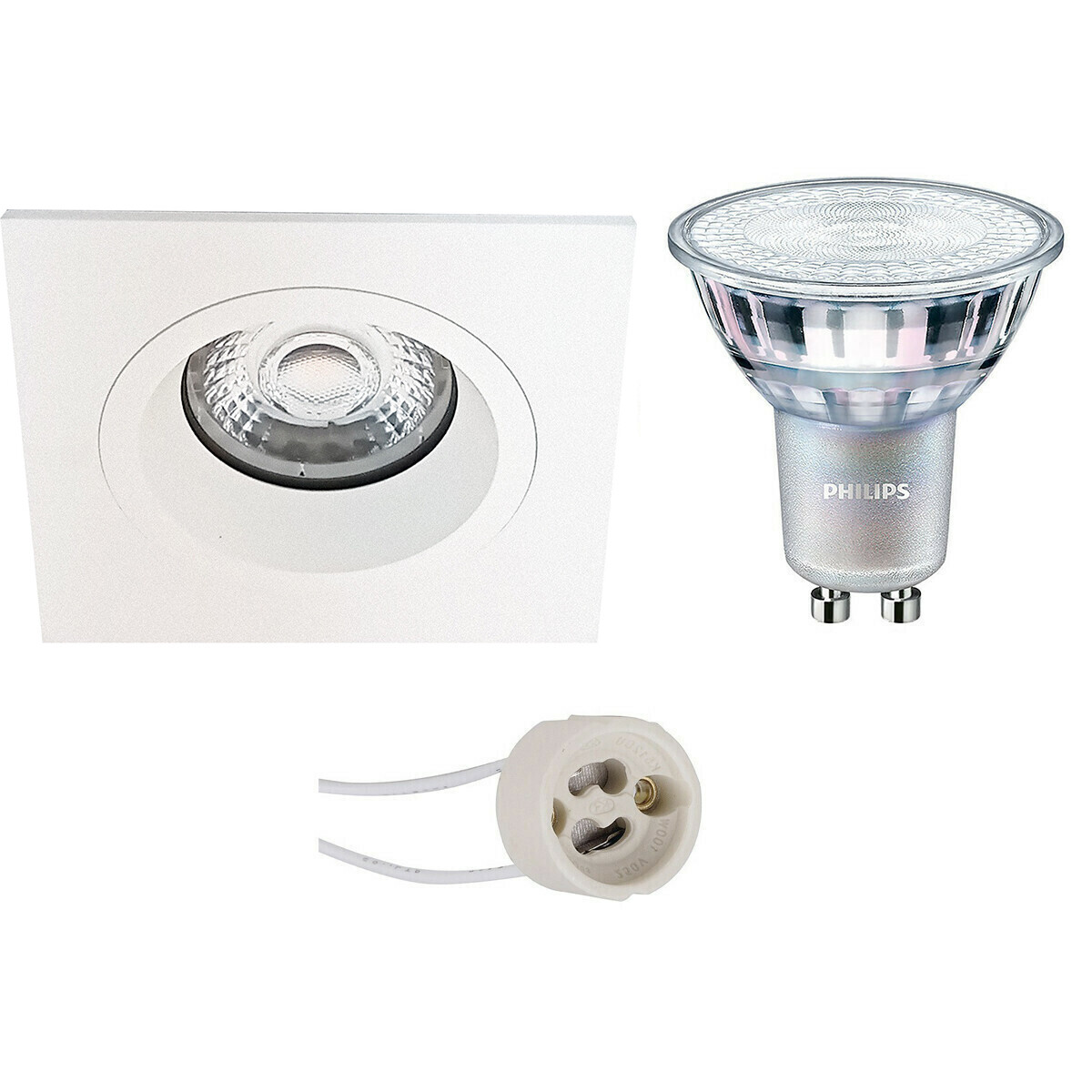 Set de spots LED - Pragmi Rodos Pro - Douille GU10 - Carré Encastré - Mat Blanc - 93mm - Philips - MASTER 927 36D VLE - 4.9W - Blanc Chaud 2200K-2700K - DimTone Dimmable