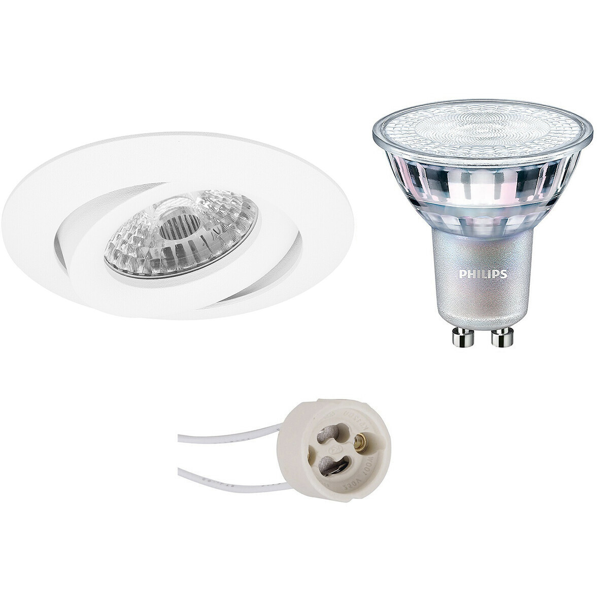 Set de spots LED - Pragmi Uranio Pro - Douille GU10 - Rond Encastré - Mat Blanc - Inclinable - Ø82mm - Philips - MASTER 927 36D VLE - 3.7W - Blanc Chaud 2200K-2700K - DimTone Dimmable