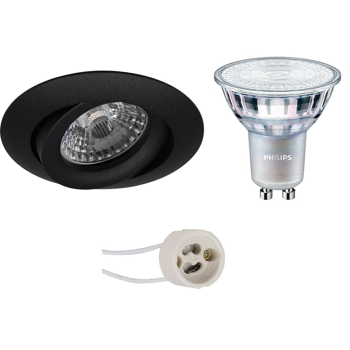 Set de spots LED - Pragmi Uranio Pro - Douille GU10 - Rond Encastré - Mat Noir - Inclinable - Ø82mm - Philips - MASTER 927 36D VLE - 3.7W - Blanc Chaud 2200K-2700K - DimTone Dimmable