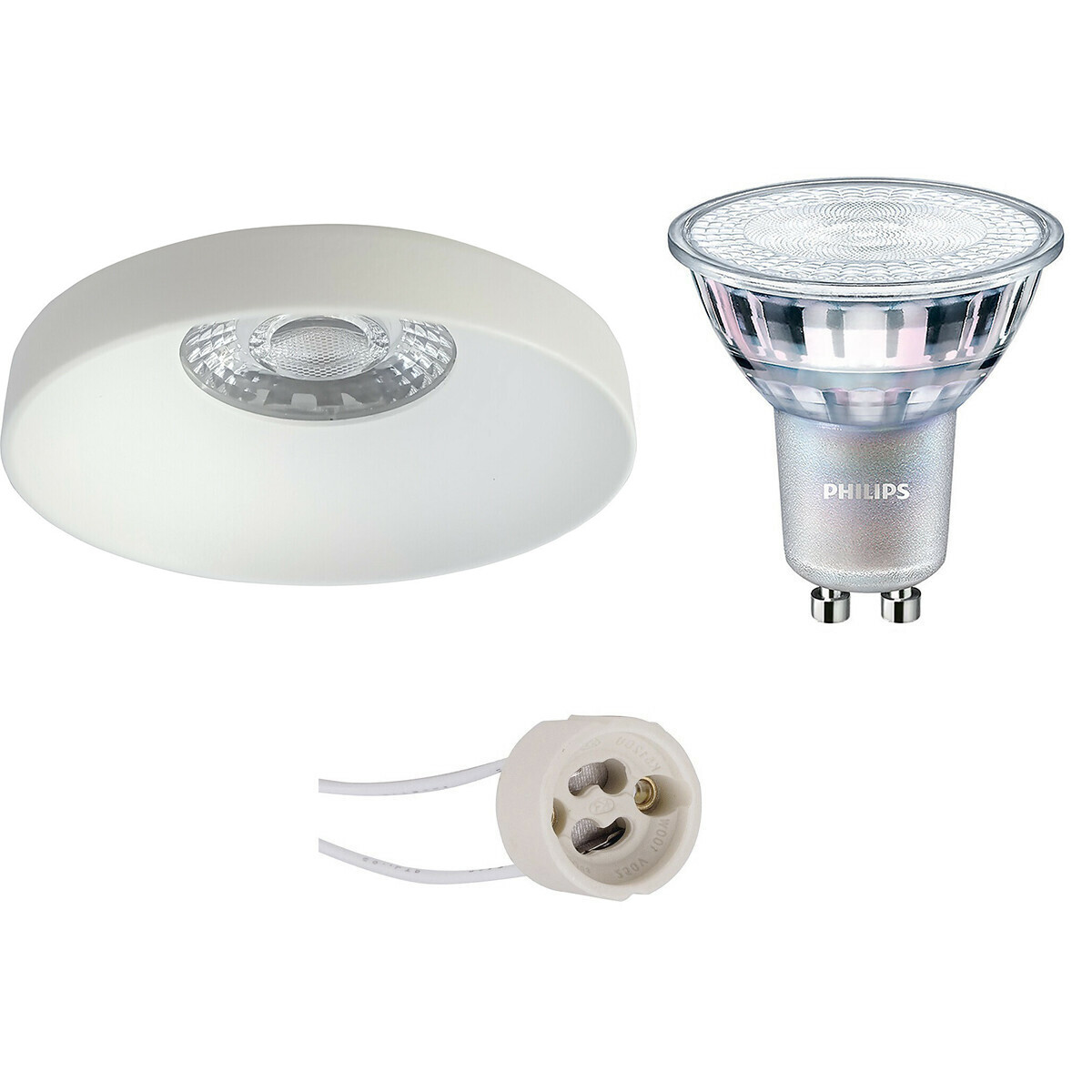 Set de spots LED - Pragmi Vrito Pro - Douille GU10 - Rond Encastré - Mat Blanc - Ø82mm - Philips - MASTER 927 36D VLE - 3.7W - Blanc Chaud 2200K-2700K - DimTone Dimmable