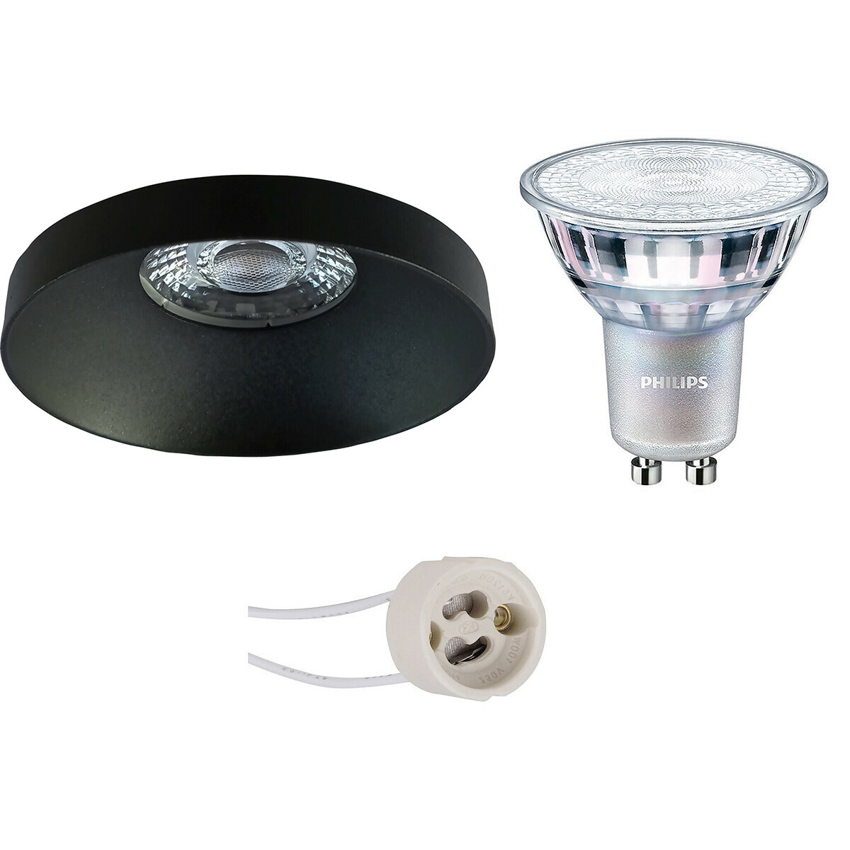 Set de spots LED - Pragmi Vrito Pro - Douille GU10 - Rond Encastré - Mat Noir - Ø82mm - Philips - MASTER 927 36D VLE - 3.7W - Blanc Chaud 2200K-2700K - DimTone Dimmable