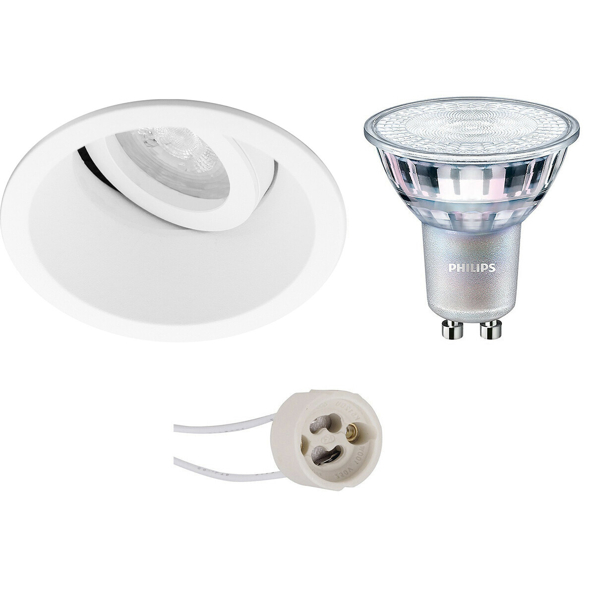 Set de spots LED - Pragmi Zano Pro - Douille GU10 - Rond Encastré - Mat Blanc - Inclinable - Ø93mm - Philips - MASTER 927 36D VLE - 3.7W - Blanc Chaud 2200K-2700K - DimTone Dimmable