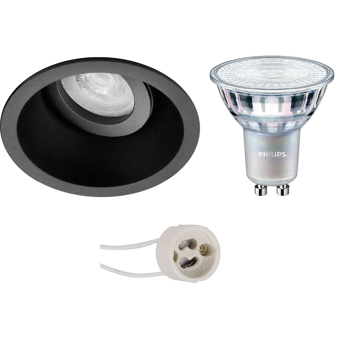 Set de spots LED - Pragmi Zano Pro - Douille GU10 - Rond Encastré - Mat Noir - Inclinable - Ø93mm - Philips - MASTER 927 36D VLE - 3.7W - Blanc Chaud 2200K-2700K - DimTone Dimmable