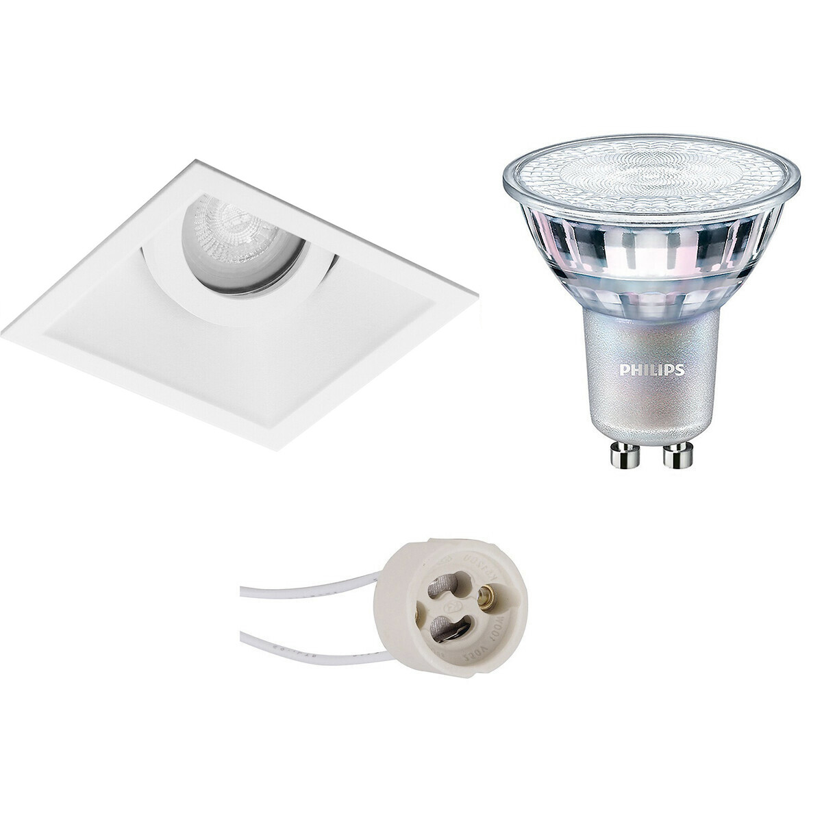 Set de spots LED - Pragmi Zano Pro - Douille GU10 - Carré Encastré - Mat Blanc - Inclinable - 93mm - Philips - MASTER 927 36D VLE - 3.7W - Blanc Chaud 2200K-2700K - DimTone Dimmable