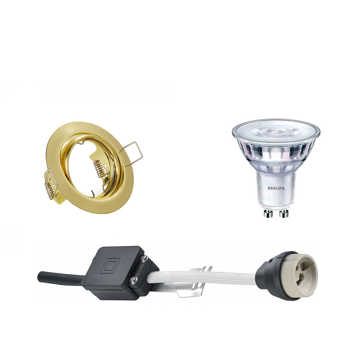 Set de spots LED - Douille GU10 - Rond Encastré - Mat Or - Inclinable Ø83mm - Philips - SceneSwitch 827 36D - 1.5W-5W - Blanc Chaud 2200K-2700K - Dimmable