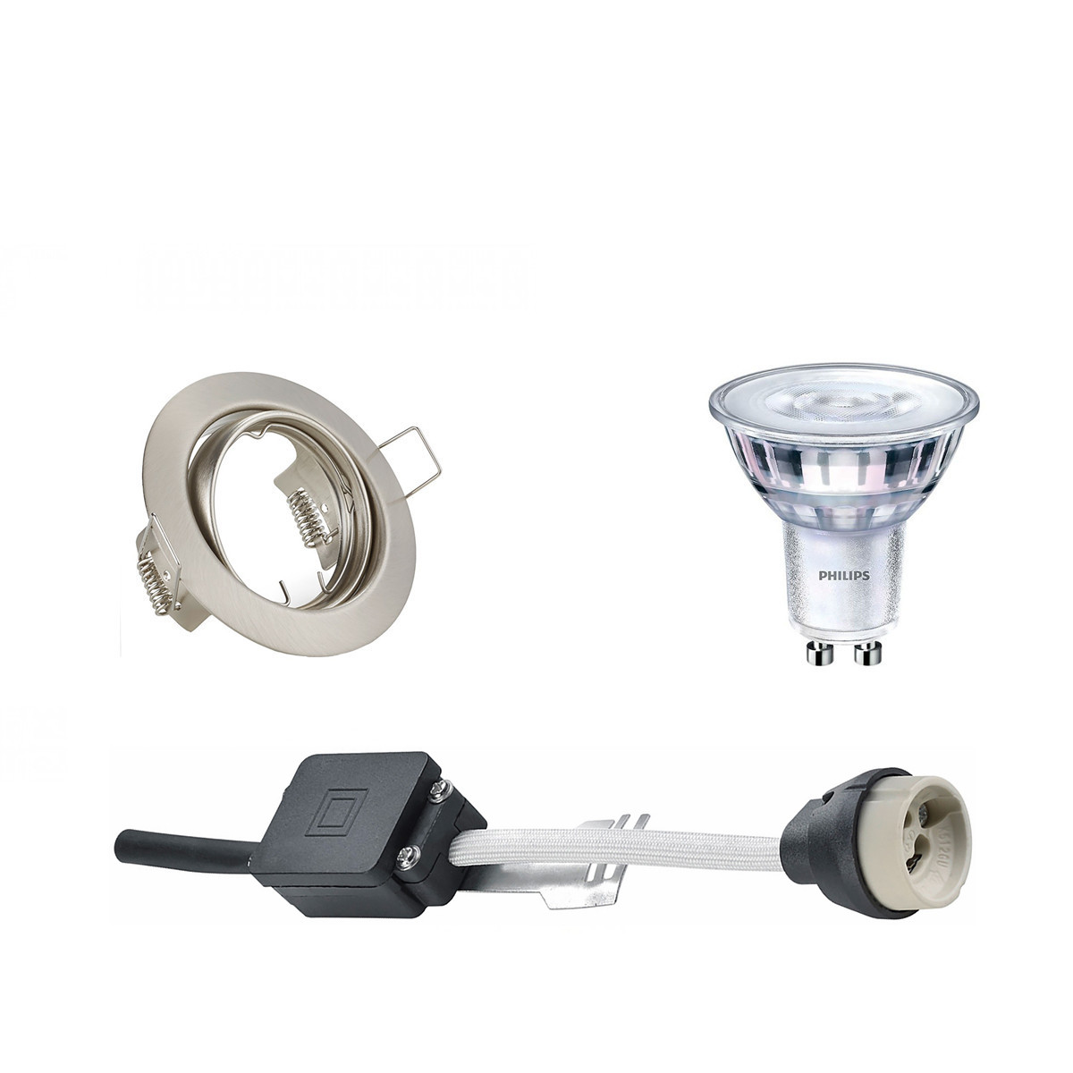 Set de spots LED - Douille GU10 - Rond Encastré - Mat Nickel - Inclinable Ø83mm - Philips - SceneSwitch 827 36D - 1.5W-5W - Blanc Chaud 2200K-2700K - Dimmable