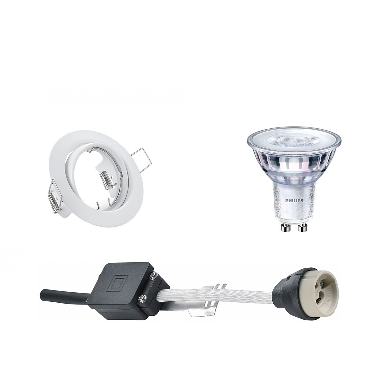 Set de spots LED - Douille GU10 - Rond Encastré - Mat Blanc - Inclinable Ø83mm - Philips - SceneSwitch 827 36D - 1.5W-5W - Blanc Chaud 2200K-2700K - Dimmable