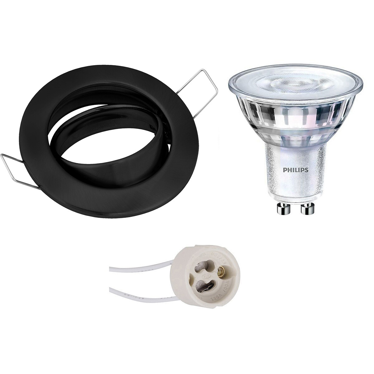 Set de spots LED - Douille GU10 - Rond Encastré - Mat Noir - Inclinable Ø82mm - Philips - SceneSwitch 827 36D - 1.5W-5W - Blanc Chaud 2200K-2700K - Dimmable