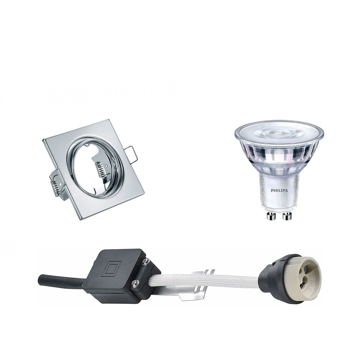 Set de spots LED - Douille GU10 - Carré Encastré - Chrome Brillant - Inclinable 80mm - Philips - SceneSwitch 827 36D - 1.5W-5W - Blanc Chaud 2200K-2700K - Dimmable