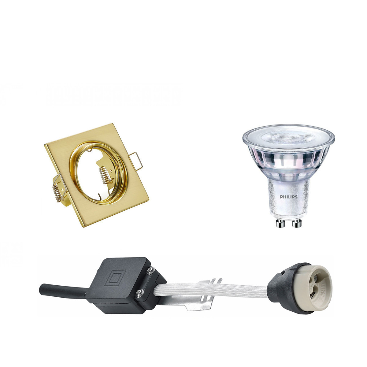 Set de spots LED - Douille GU10 - Carré Encastré - Mat Or - Inclinable 80mm - Philips - SceneSwitch 827 36D - 1.5W-5W - Blanc Chaud 2200K-2700K - Dimmable