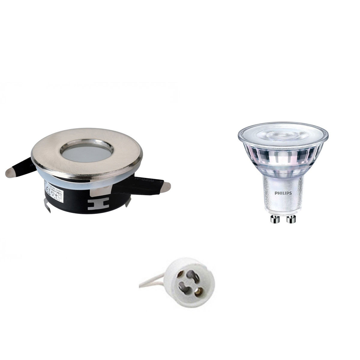 Set de spots LED - Aigi - Douille GU10 - Étanche IP65 - Rond Encastré - Mat Chrome - Ø82mm - Philips - SceneSwitch 827 36D - 1.5W-5W - Blanc Chaud 2200K-2700K - Dimmable