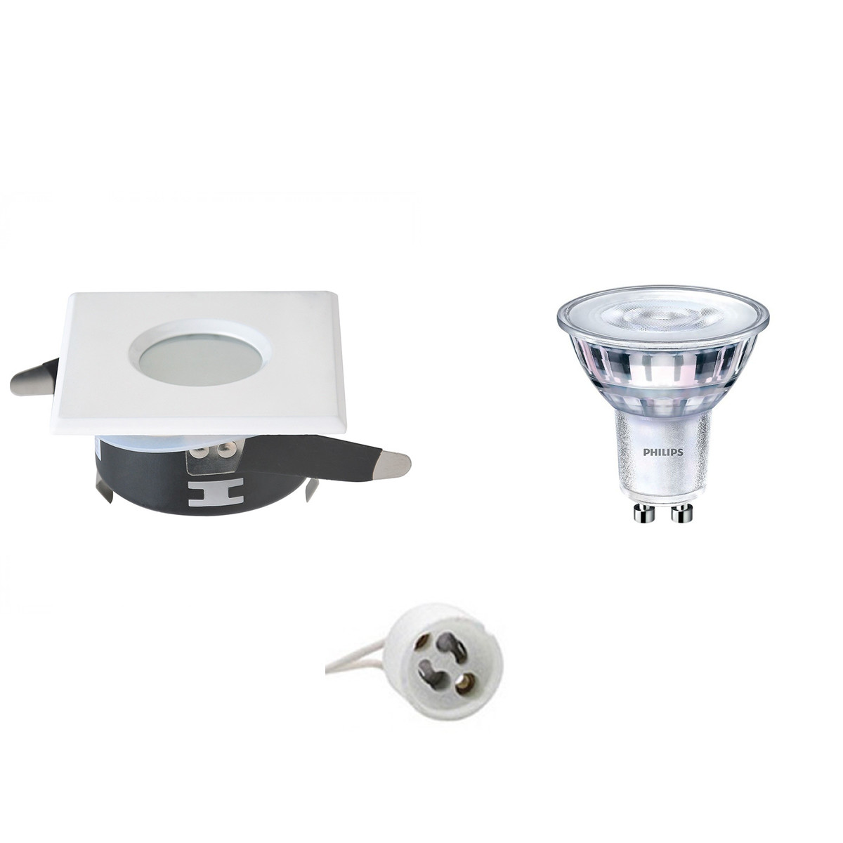 Set de spots LED - Aigi - Douille GU10 - Étanche IP65 - Carré Encastré - Mat Blanc - 82mm - Philips - SceneSwitch 827 36D - 1.5W-5W - Blanc Chaud 2200K-2700K - Dimmable