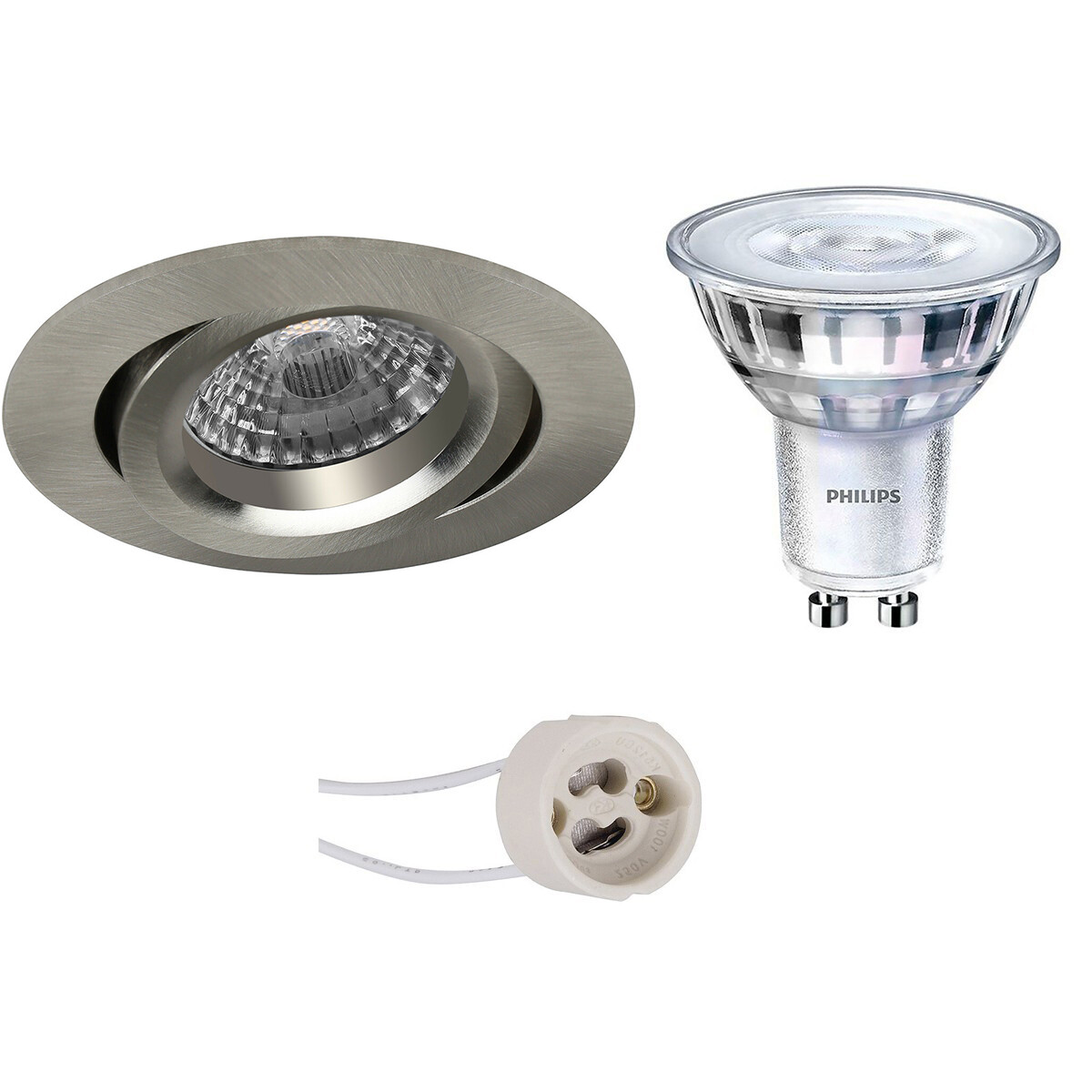 Set de spots LED - Pragmi Aerony Pro - Douille GU10 - Rond Encastré - Mat Nickel - Inclinable - Ø82mm - Philips - SceneSwitch 827 36D - 1.5W-5W - Blanc Chaud 2200K-2700K - Dimmable