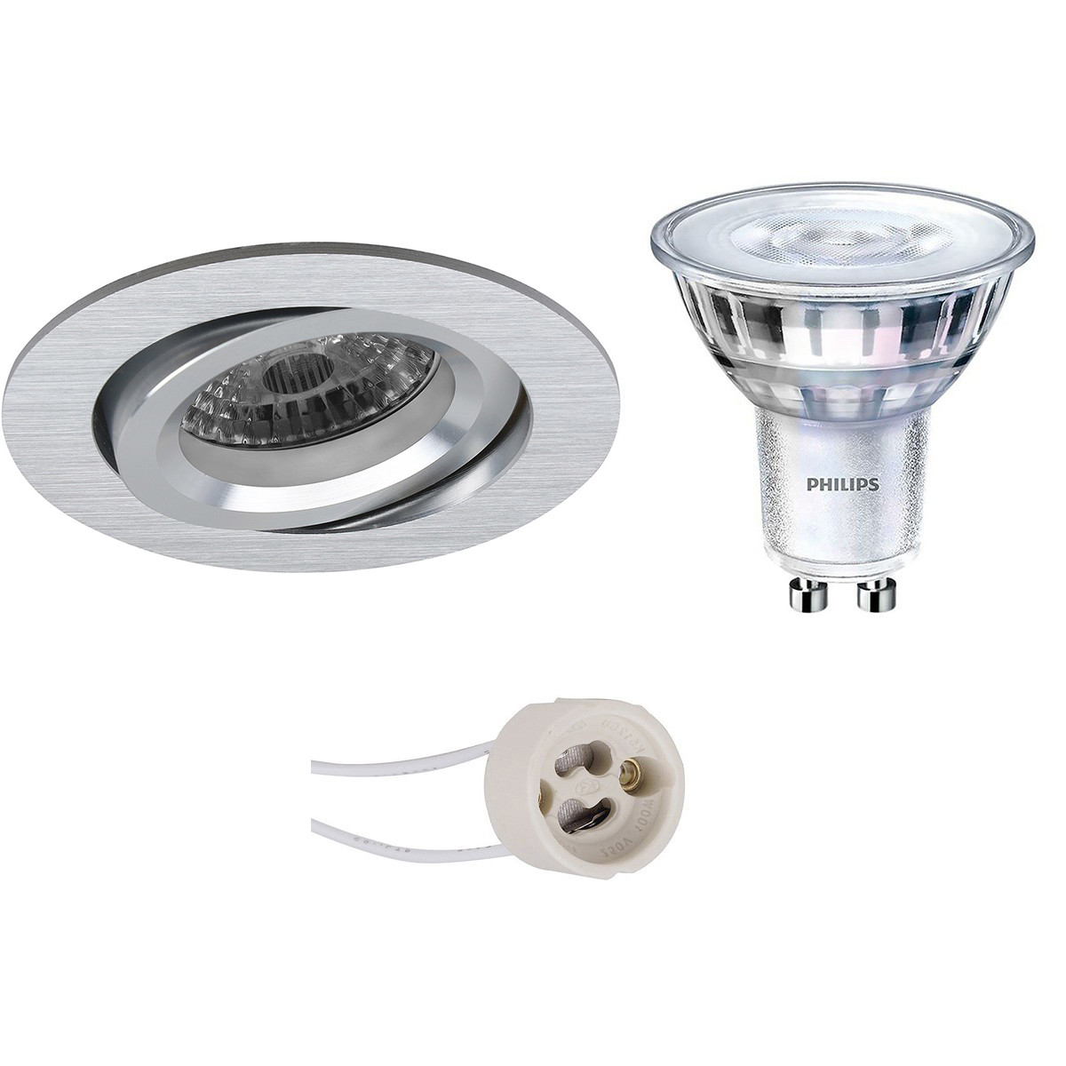 Set de spots LED - Pragmi Aerony Pro - Douille GU10 - Rond Encastré - Mat Argent - Inclinable - Ø82mm - Philips - SceneSwitch 827 36D - 1.5W-5W - Blanc Chaud 2200K-2700K - Dimmable