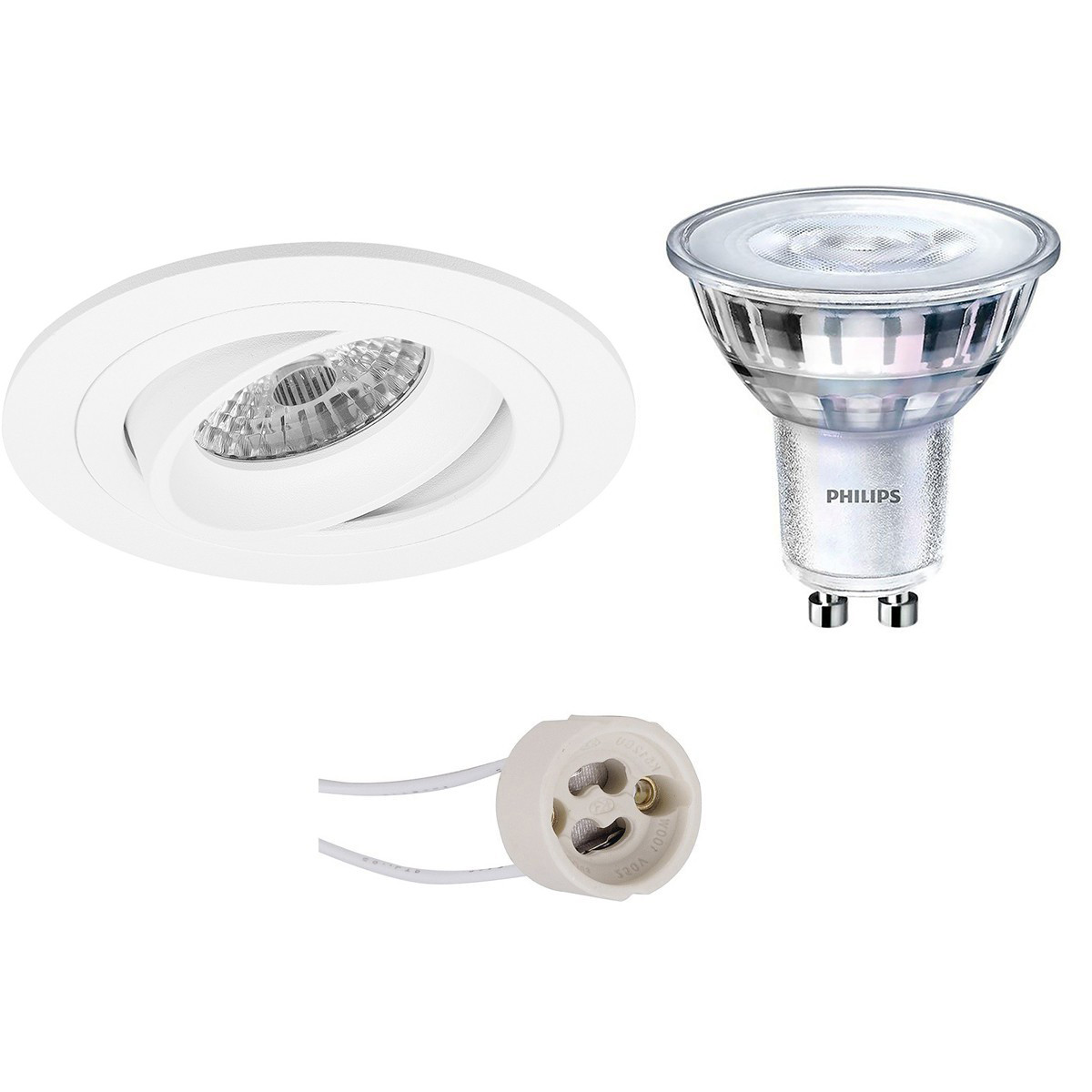 Set de spots LED - Pragmi Alpin Pro - Douille GU10 - Rond Encastré - Mat Blanc - Inclinable Ø92mm - Philips - SceneSwitch 827 36D - 1.5W-5W - Blanc Chaud 2200K-2700K - Dimmable