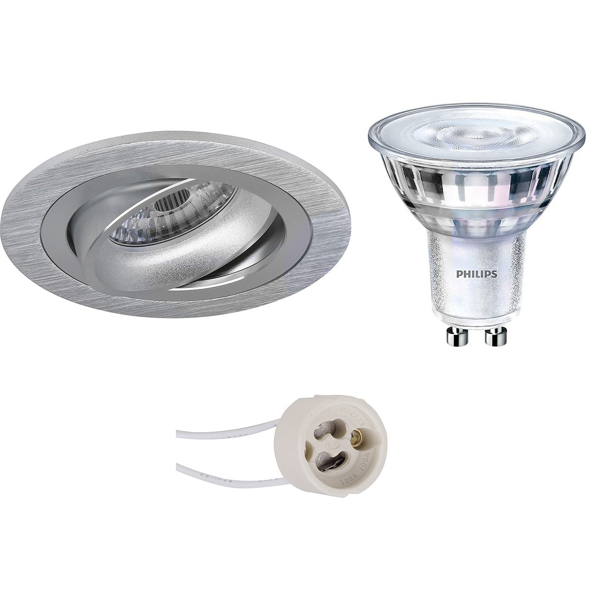 Set de spots LED - Pragmi Alpin Pro - Douille GU10 - Rond Encastré - Mat Argent - Inclinable Ø92mm - Philips - SceneSwitch 827 36D - 1.5W-5W - Blanc Chaud 2200K-2700K - Dimmable