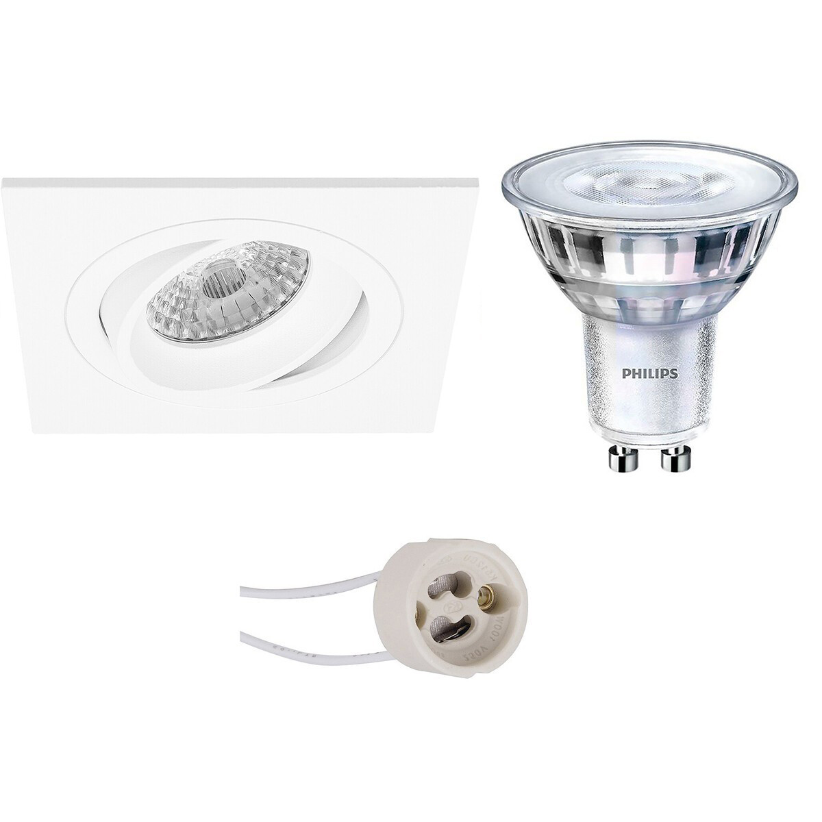 Set de spots LED - Pragmi Borny Pro - Douille GU10 - Carré Encastré - Mat Blanc - Inclinable - 92mm - Philips - SceneSwitch 827 36D - 1.5W-5W - Blanc Chaud 2200K-2700K - Dimmable