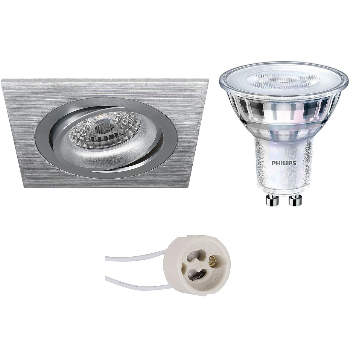 Set de spots LED - Pragmi Borny Pro - Douille GU10 - Carré Encastré - Mat Argent - Inclinable - 92mm - Philips - SceneSwitch 827 36D - 1.5W-5W - Blanc Chaud 2200K-2700K - Dimmable