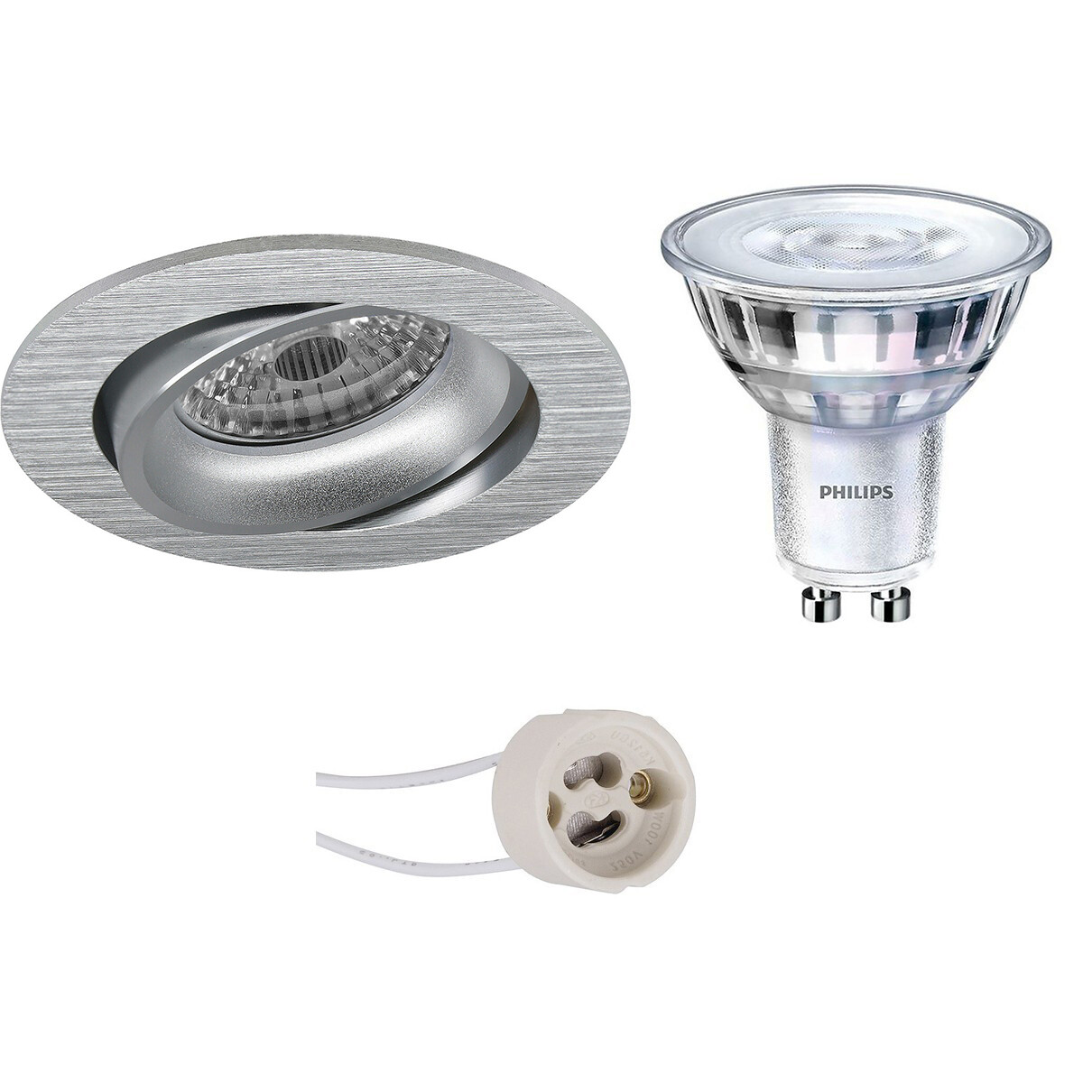 Set de spots LED - Pragmi Delton Pro - Douille GU10 - Rond Encastré - Mat Argent - Inclinable - Ø82mm - Philips - SceneSwitch 827 36D - 1.5W-5W - Blanc Chaud 2200K-2700K - Dimmable