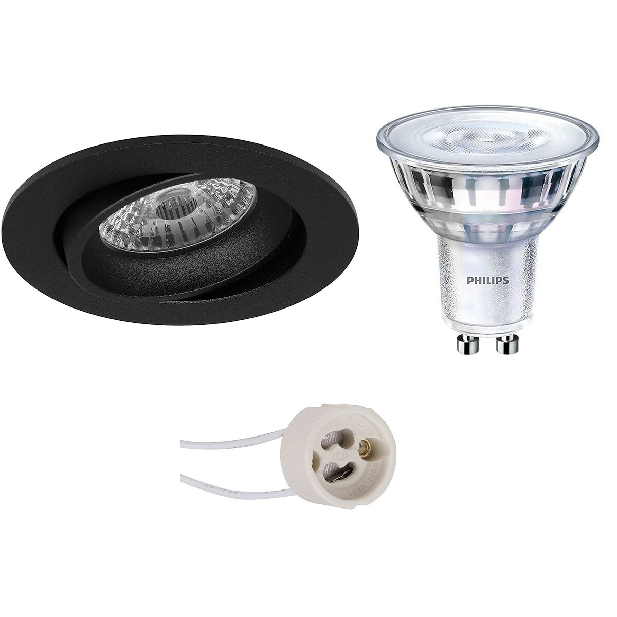 Set de spots LED - Pragmi Delton Pro - Douille GU10 - Rond Encastré - Mat Noir - Inclinable - Ø82mm - Philips - SceneSwitch 827 36D - 1.5W-5W - Blanc Chaud 2200K-2700K - Dimmable