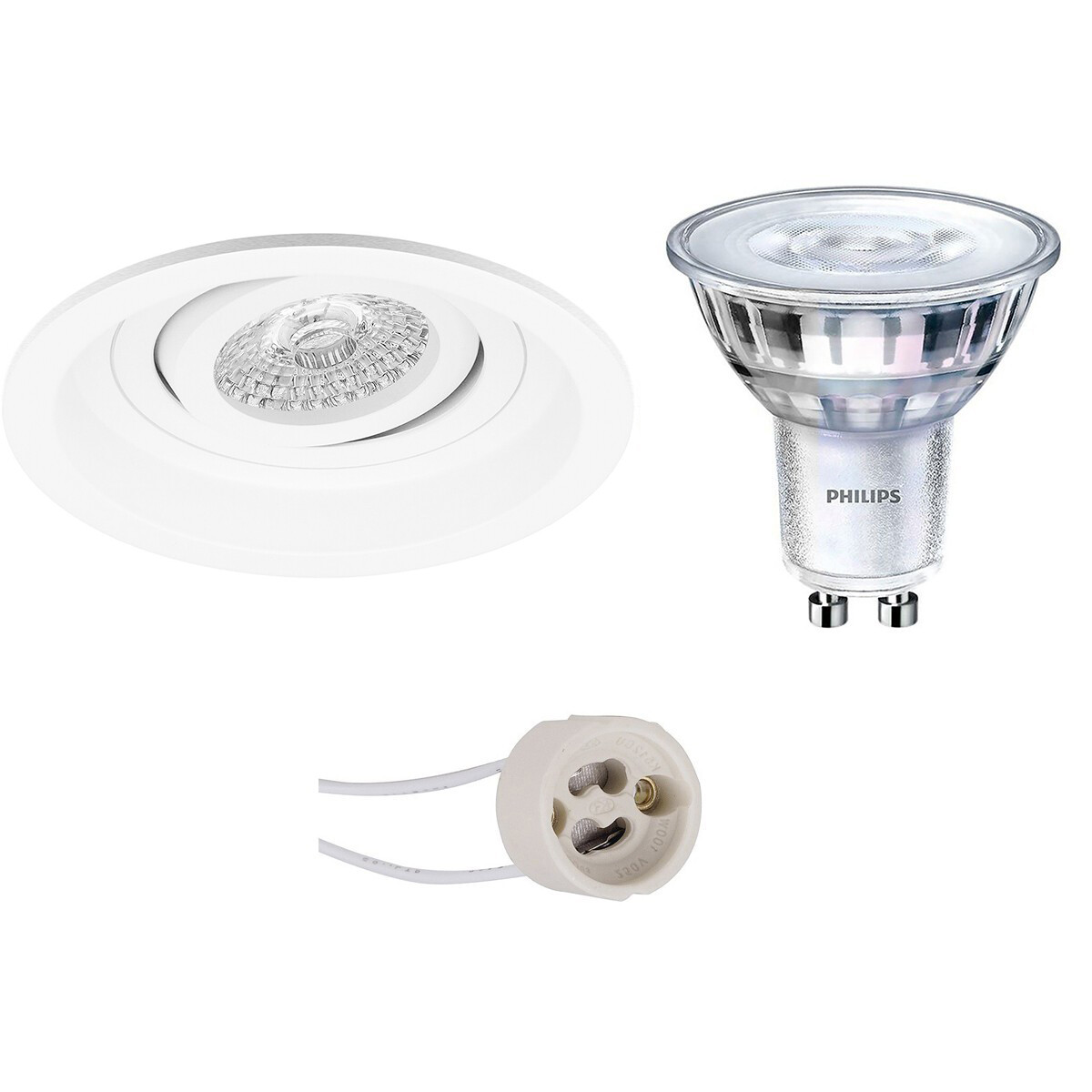 Set de spots LED - Pragmi Domy Pro - Douille GU10 - Rond Encastré - Mat Blanc - Encastré - Inclinable - Ø105mm - Philips - SceneSwitch 827 36D - 1.5W-5W - Blanc Chaud 2200K-2700K - Dimmable