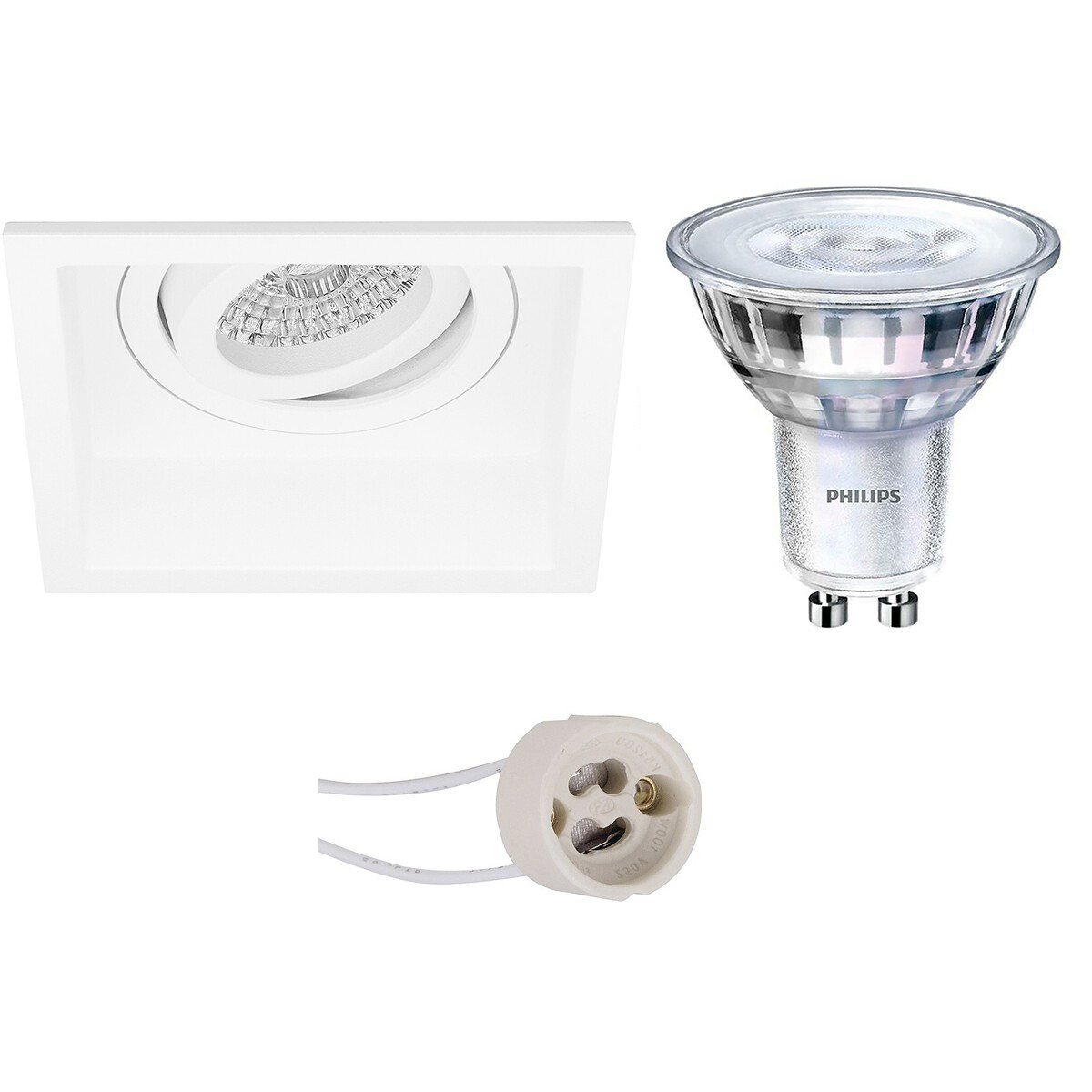 Set de spots LED - Pragmi Domy Pro - Douille GU10 - Carré Encastré - Mat Blanc - Encastré - Inclinable - 105mm - Philips - SceneSwitch 827 36D - 1.5W-5W - Blanc Chaud 2200K-2700K - Dimmable