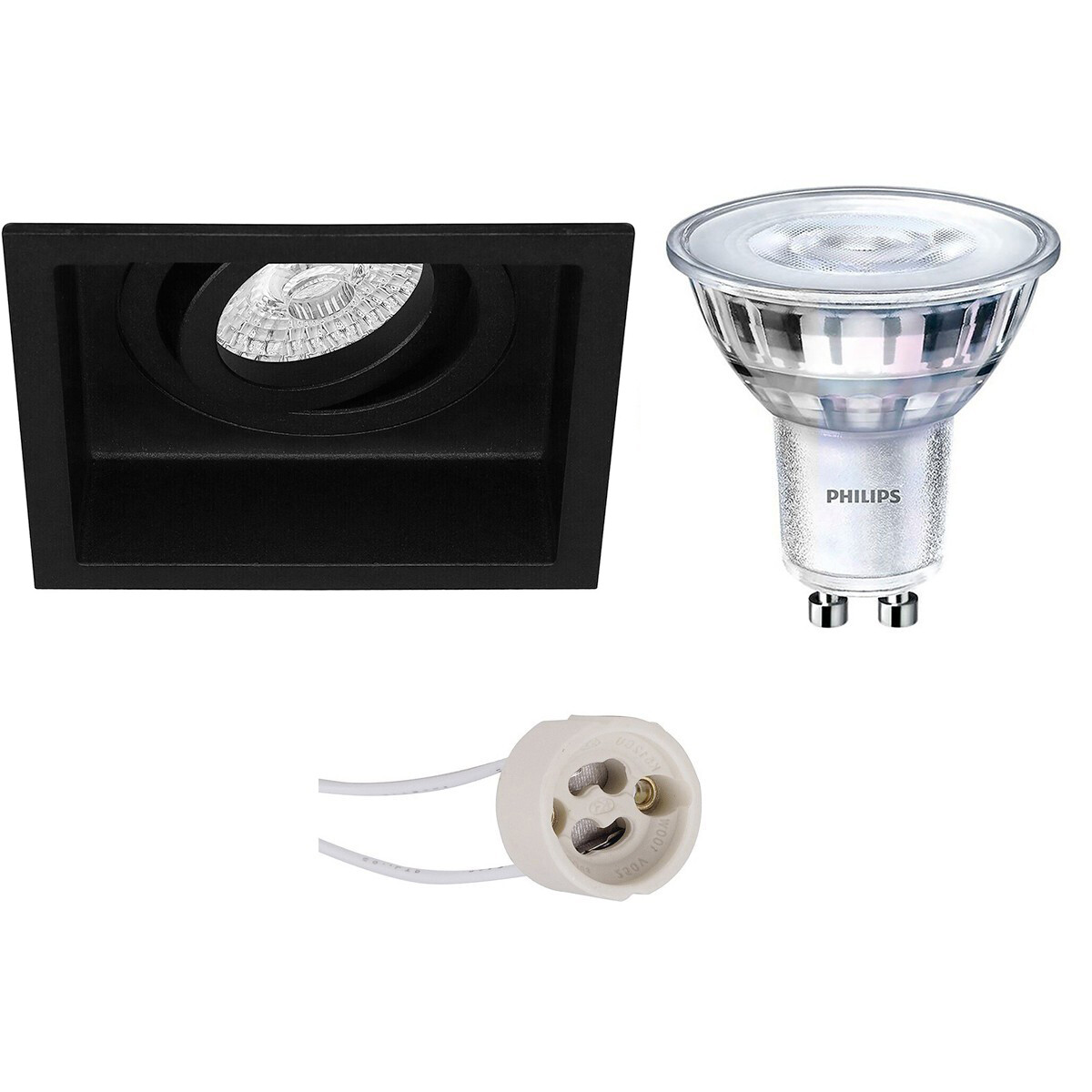 Set de spots LED - Pragmi Domy Pro - Douille GU10 - Carré Encastré - Mat Noir - Encastré - Inclinable - 105mm - Philips - SceneSwitch 827 36D - 1.5W-5W - Blanc Chaud 2200K-2700K - Dimmable