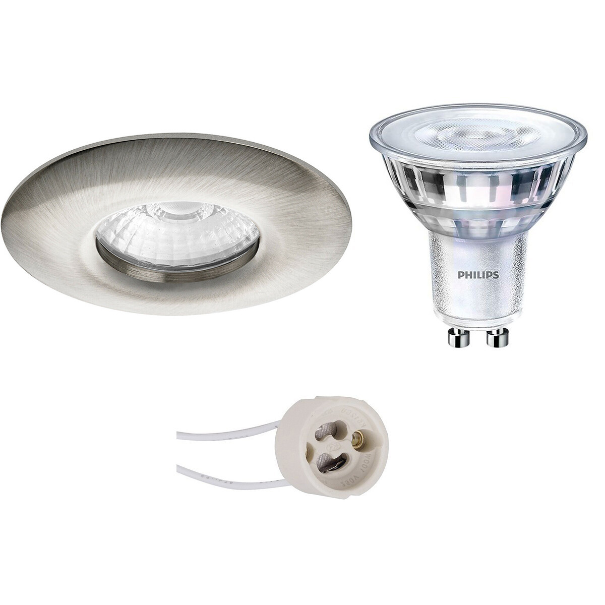 Set de spots LED - Pragmi Luno Pro - Étanche IP65 - Douille GU10 - Rond Encastré - Mat Nickel - Ø82mm - Philips - SceneSwitch 827 36D - 1.5W-5W - Blanc Chaud 2200K-2700K - Dimmable