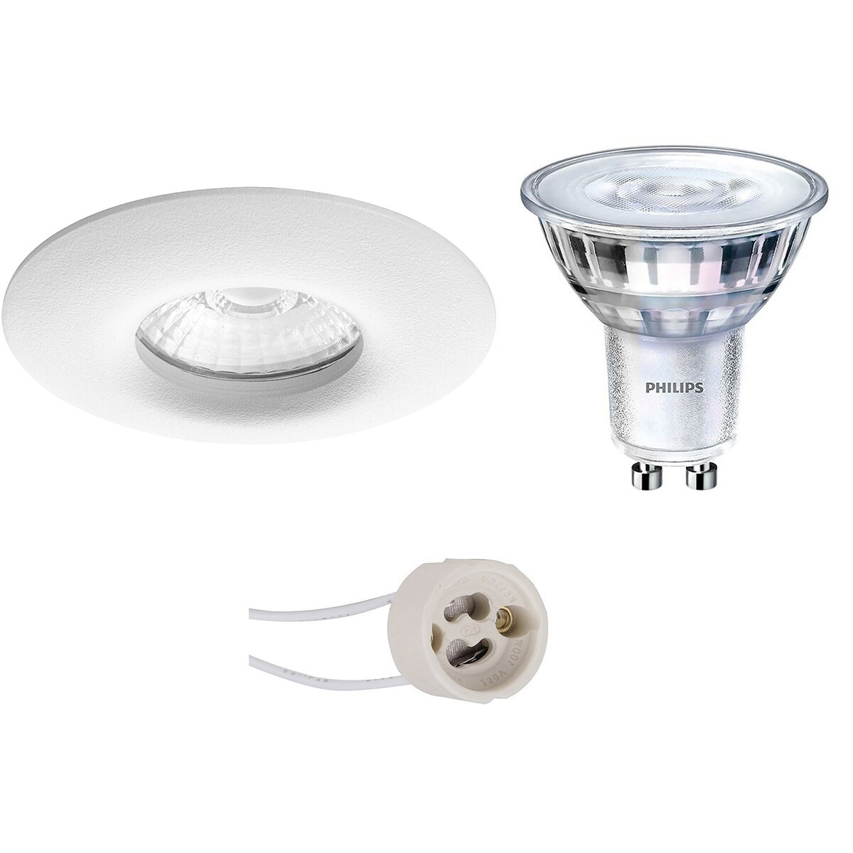 Set de spots LED - Pragmi Luno Pro - Étanche IP65 - Douille GU10 - Rond Encastré - Mat Blanc - Ø82mm - Philips - SceneSwitch 827 36D - 1.5W-5W - Blanc Chaud 2200K-2700K - Dimmable