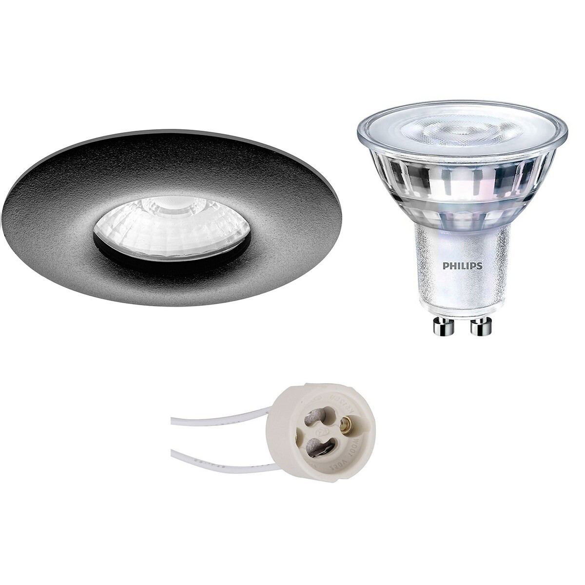 Set de spots LED - Pragmi Luno Pro - Étanche IP65 - Douille GU10 - Rond Encastré - Mat Noir - Ø82mm - Philips - SceneSwitch 827 36D - 1.5W-5W - Blanc Chaud 2200K-2700K - Dimmable