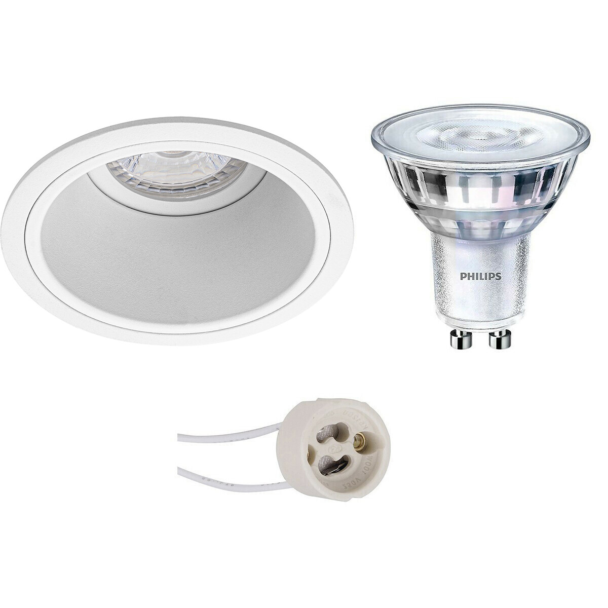 Set de spots LED - Pragmi Minko Pro - Douille GU10 - Rond Encastré - Mat Blanc - Encastré - Ø90mm - Philips - SceneSwitch 827 36D - 1.5W-5W - Blanc Chaud 2200K-2700K - Dimmable