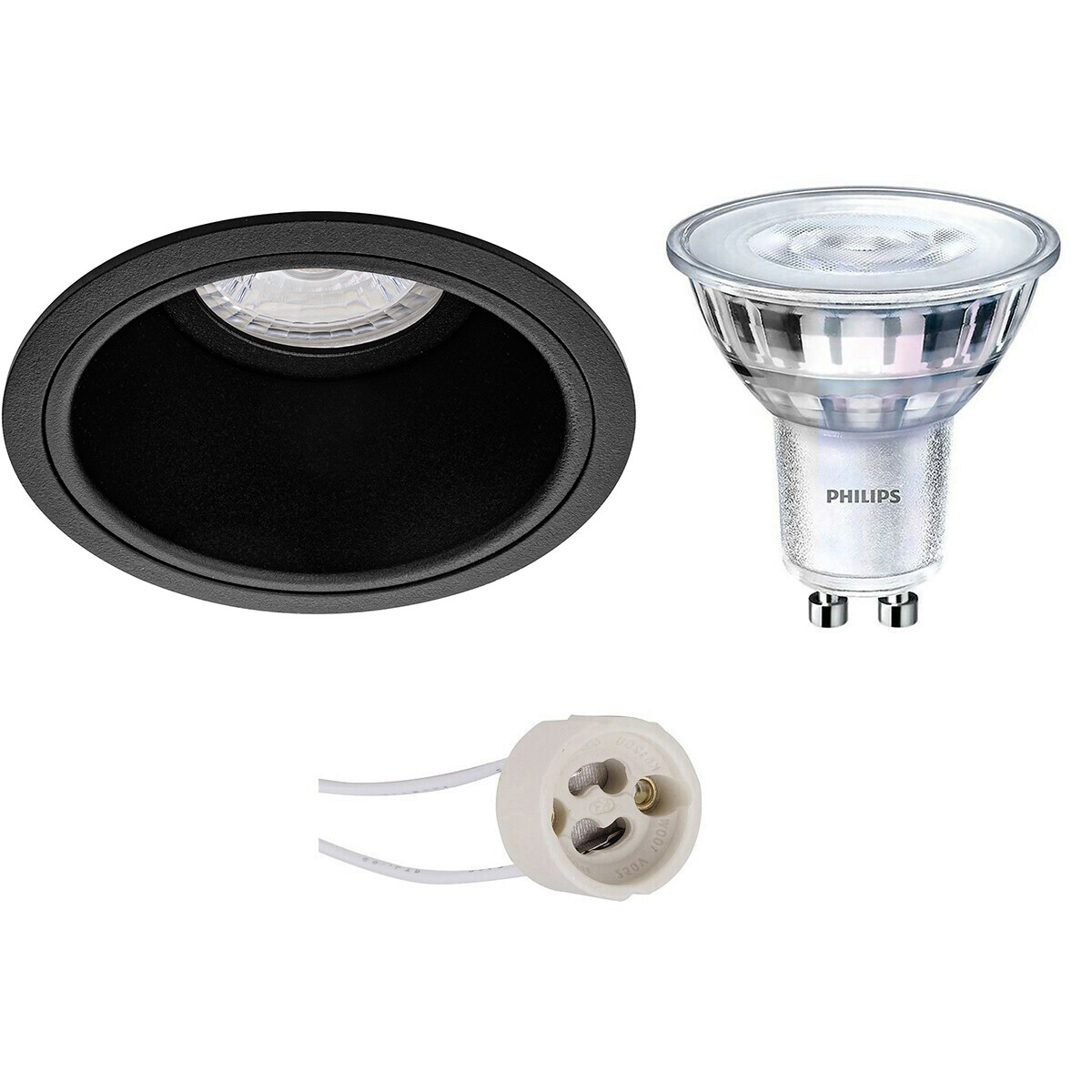 Set de spots LED - Pragmi Minko Pro - Douille GU10 - Rond Encastré - Mat Noir - Encastré - Ø90mm - Philips - SceneSwitch 827 36D - 1.5W-5W - Blanc Chaud 2200K-2700K - Dimmable