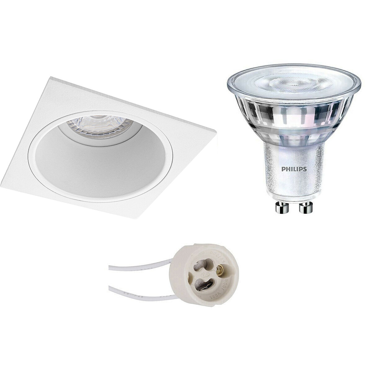 Set de spots LED - Pragmi Minko Pro - Douille GU10 - Carré Encastré - Mat Blanc - Encastré - 90mm - Philips - SceneSwitch 827 36D - 1.5W-5W - Blanc Chaud 2200K-2700K - Dimmable