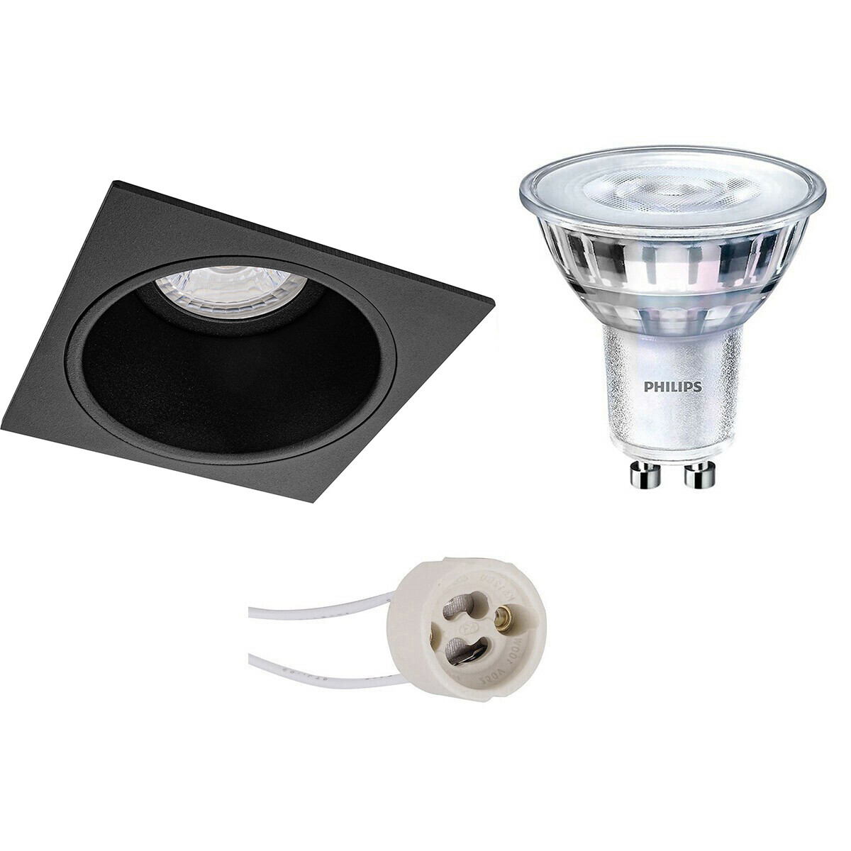 Set de spots LED - Pragmi Minko Pro - Douille GU10 - Carré Encastré - Mat Noir - Encastré - 90mm - Philips - SceneSwitch 827 36D - 1.5W-5W - Blanc Chaud 2200K-2700K - Dimmable