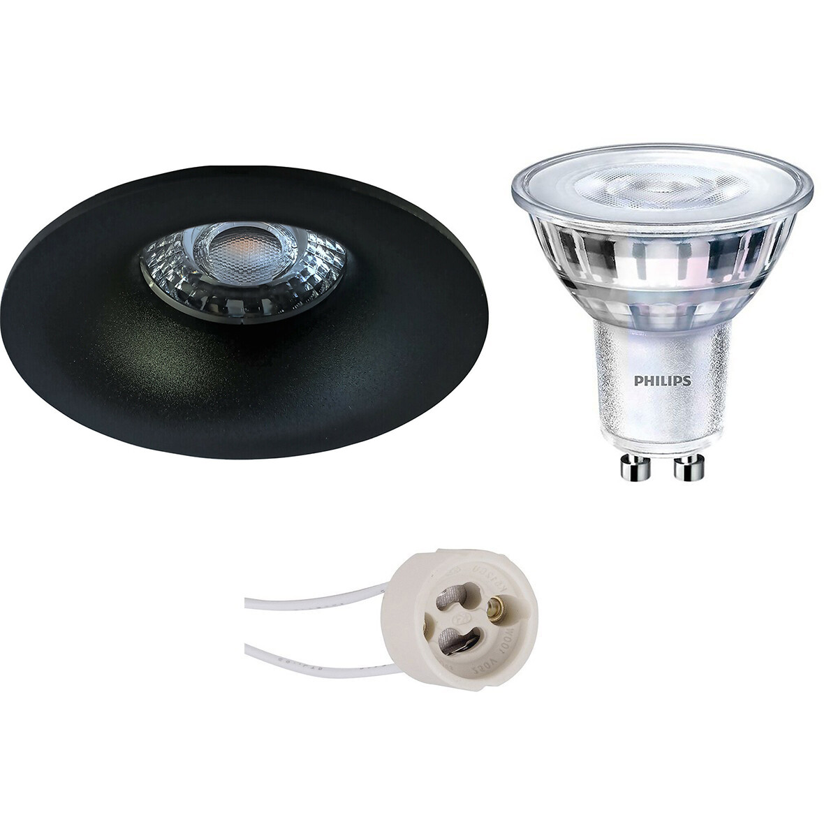 Set de spots LED - Pragmi Nora Pro - Douille GU10 - Rond Encastré - Mat Noir - Ø82mm - Philips - SceneSwitch 827 36D - 1.5W-5W - Blanc Chaud 2200K-2700K - Dimmable