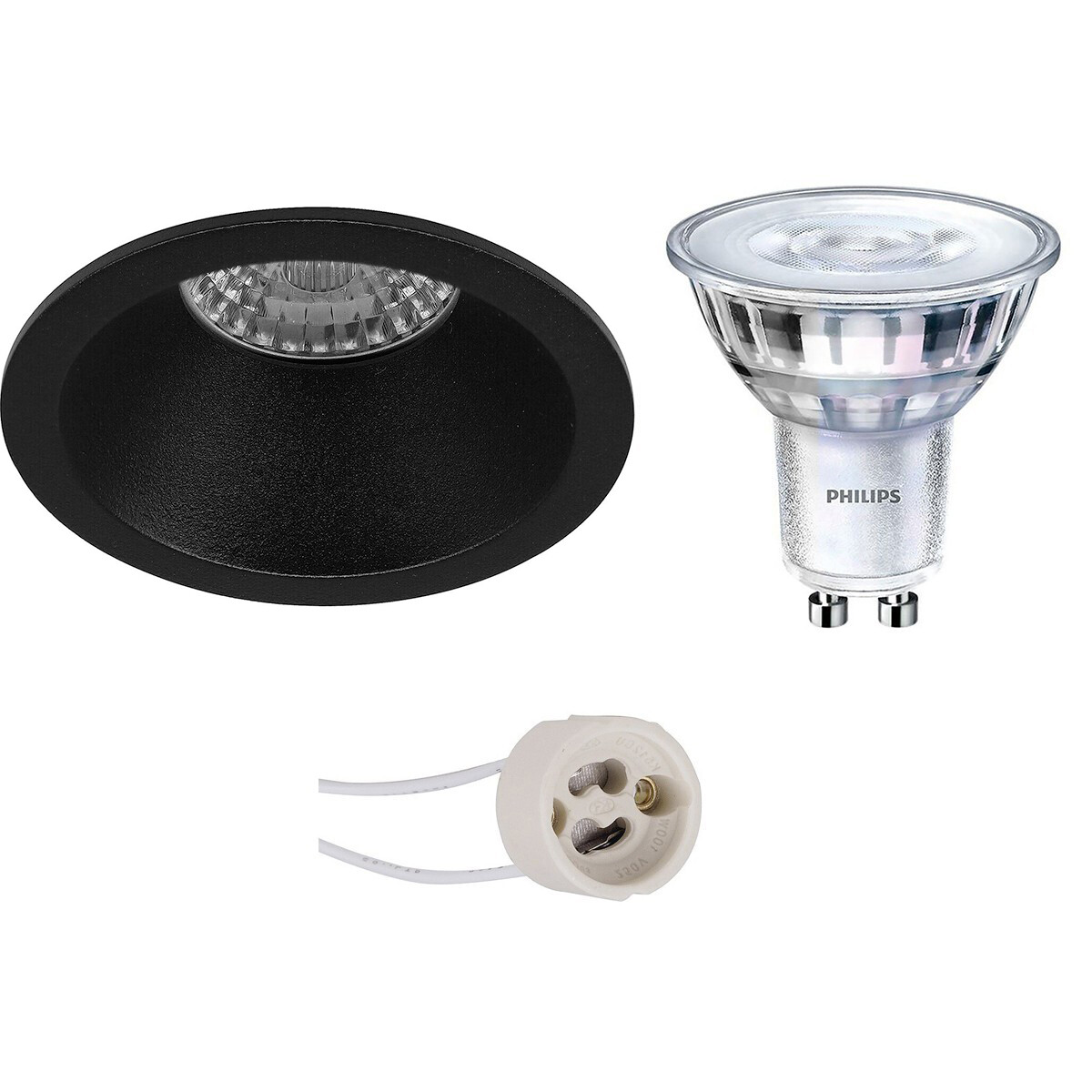 Set de spots LED - Pragmi Pollon Pro - Douille GU10 - Rond Encastré - Mat Noir - Encastré - Ø82mm - Philips - SceneSwitch 827 36D - 1.5W-5W - Blanc Chaud 2200K-2700K - Dimmable