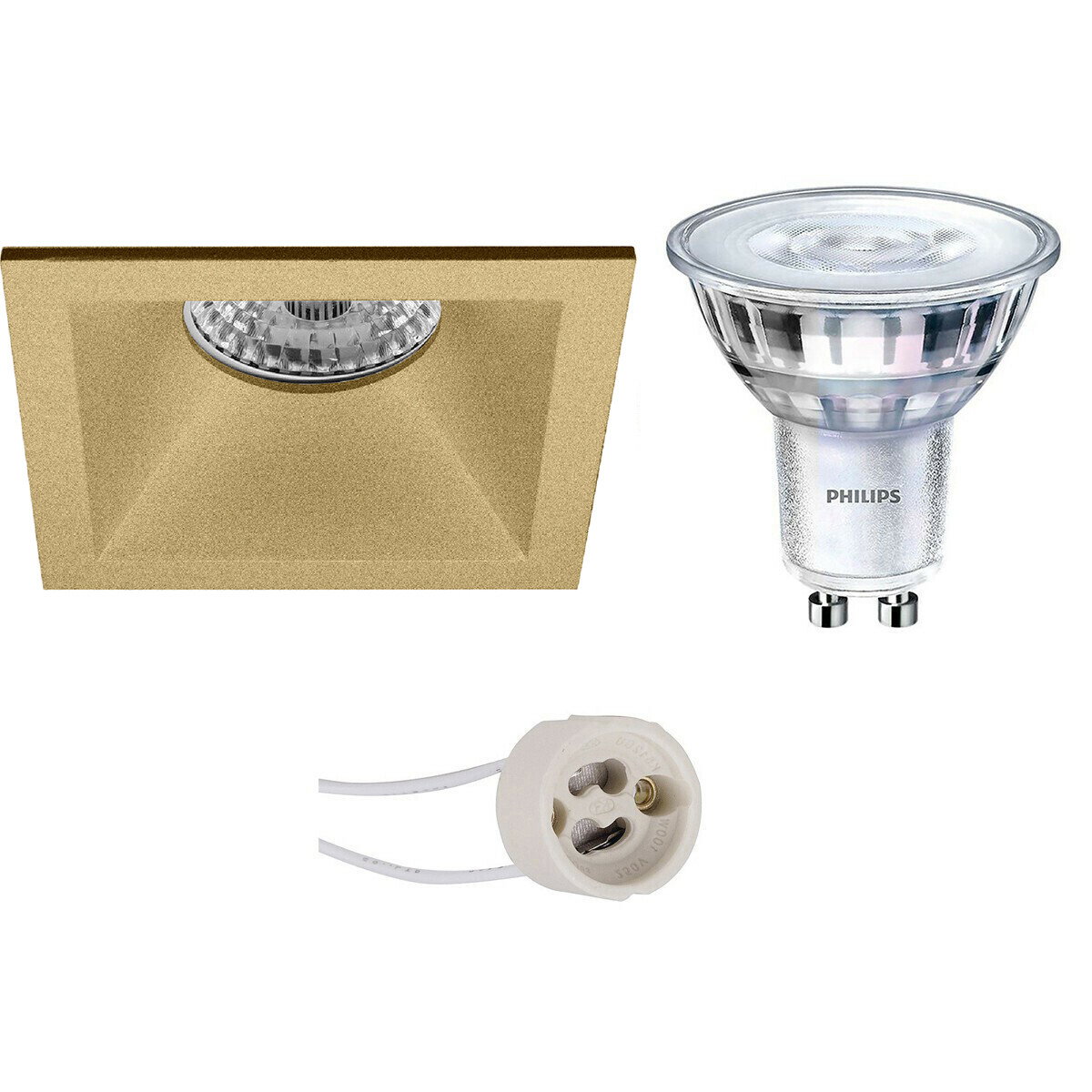 Set de spots LED - Pragmi Pollon Pro - Douille GU10 - Carré Encastré - Mat Or - Encastré - 82mm - Philips - SceneSwitch 827 36D - 1.5W-5W - Blanc Chaud 2200K-2700K - Dimmable