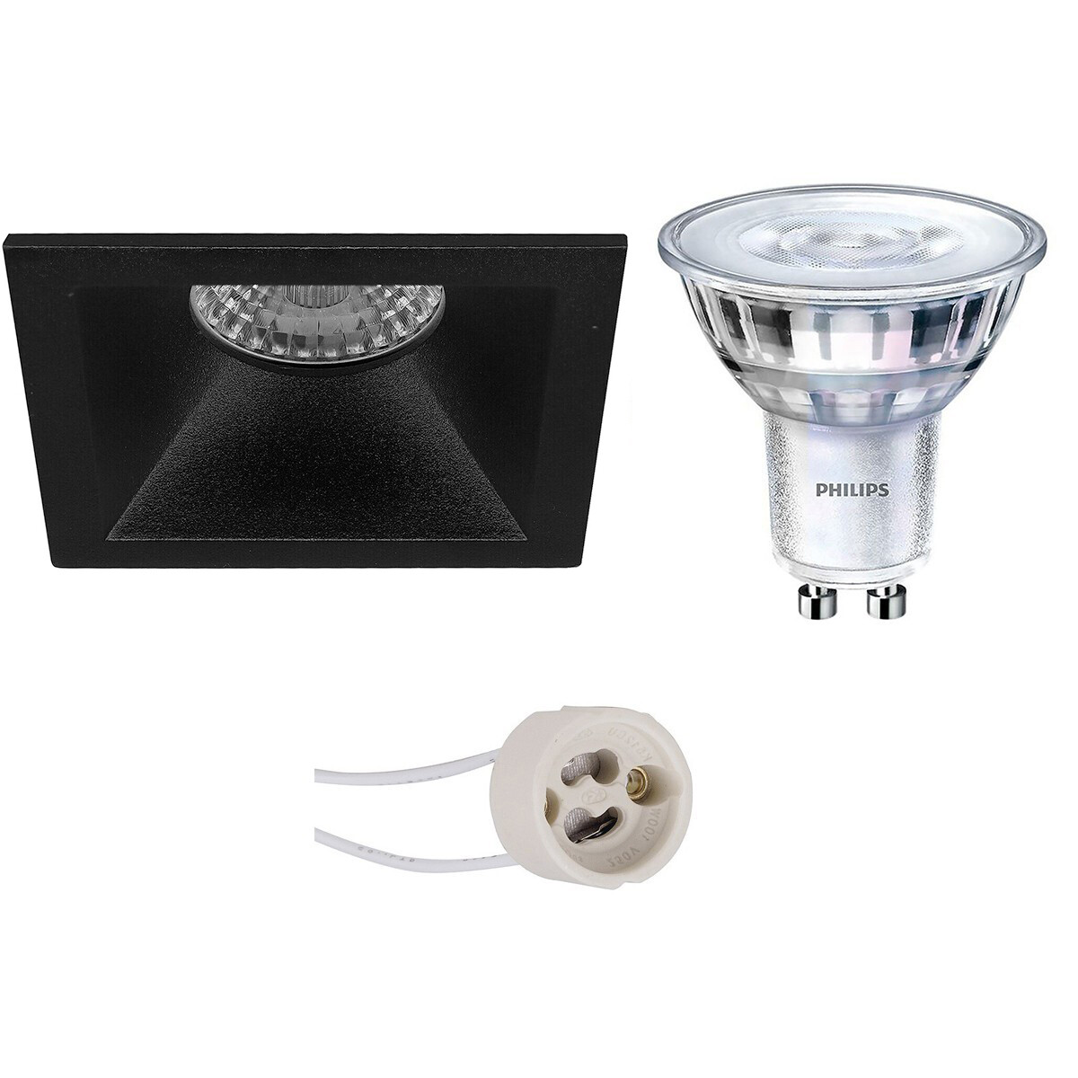 Set de spots LED - Pragmi Pollon Pro - Douille GU10 - Carré Encastré - Mat Noir - Encastré - 82mm - Philips - SceneSwitch 827 36D - 1.5W-5W - Blanc Chaud 2200K-2700K - Dimmable