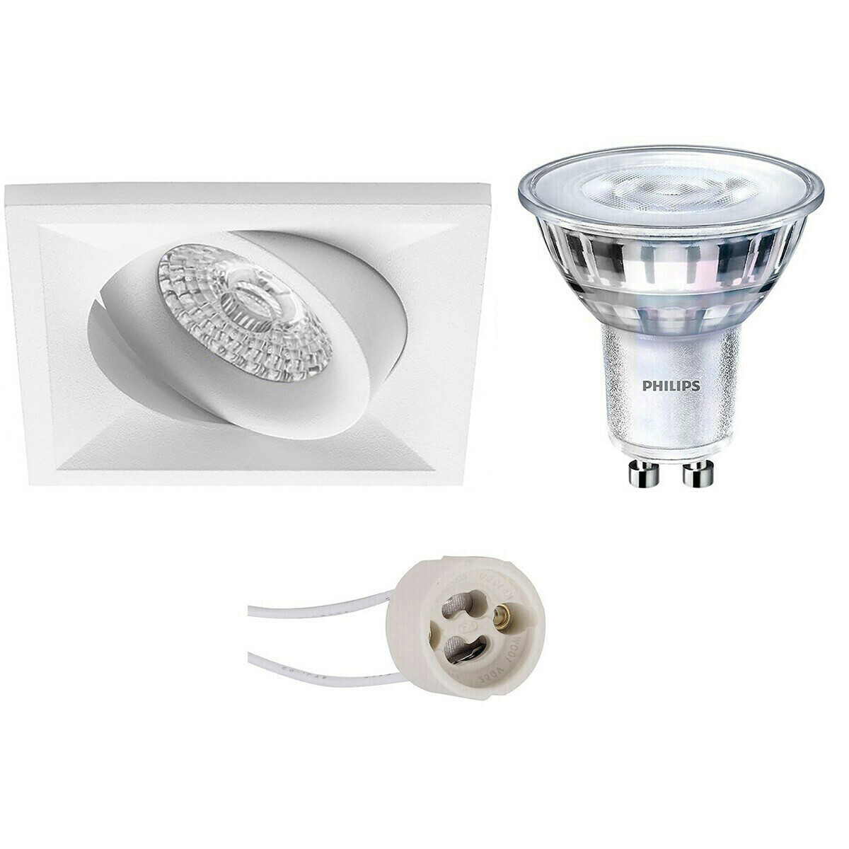 Set de spots LED - Pragmi Qiundo Pro - Douille GU10 - Carré Encastré - Mat Blanc - Inclinable - 80mm - Philips - SceneSwitch 827 36D - 1.5W-5W - Blanc Chaud 2200K-2700K - Dimmable