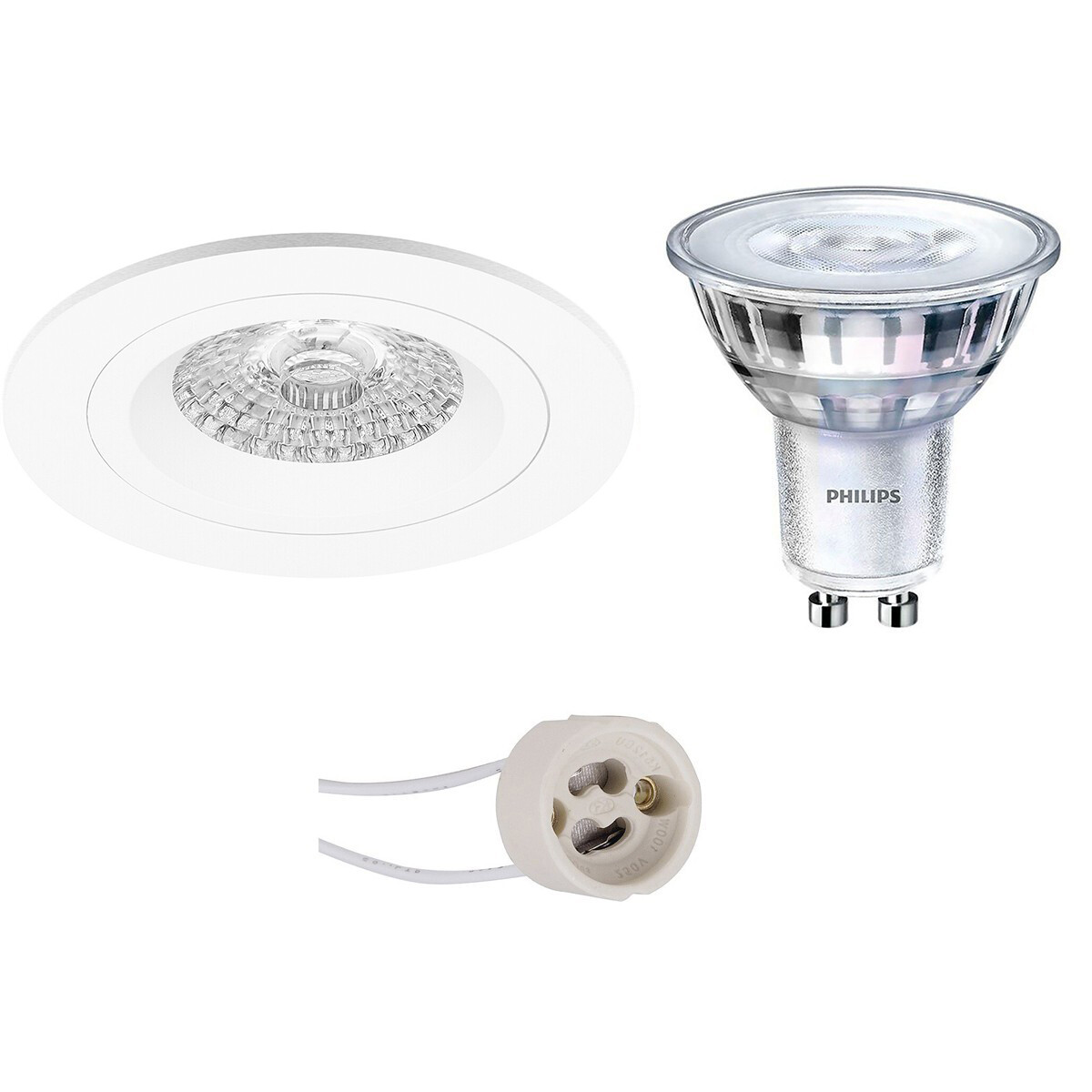 Set de spots LED - Pragmi Rodos Pro - Douille GU10 - Rond Encastré - Mat Blanc - Ø93mm - Philips - SceneSwitch 827 36D - 1.5W-5W - Blanc Chaud 2200K-2700K - Dimmable