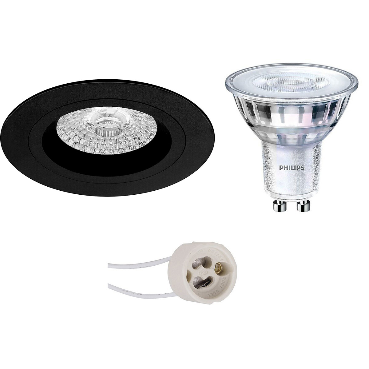 Set de spots LED - Pragmi Rodos Pro - Douille GU10 - Rond Encastré - Mat Noir - Ø93mm - Philips - SceneSwitch 827 36D - 1.5W-5W - Blanc Chaud 2200K-2700K - Dimmable