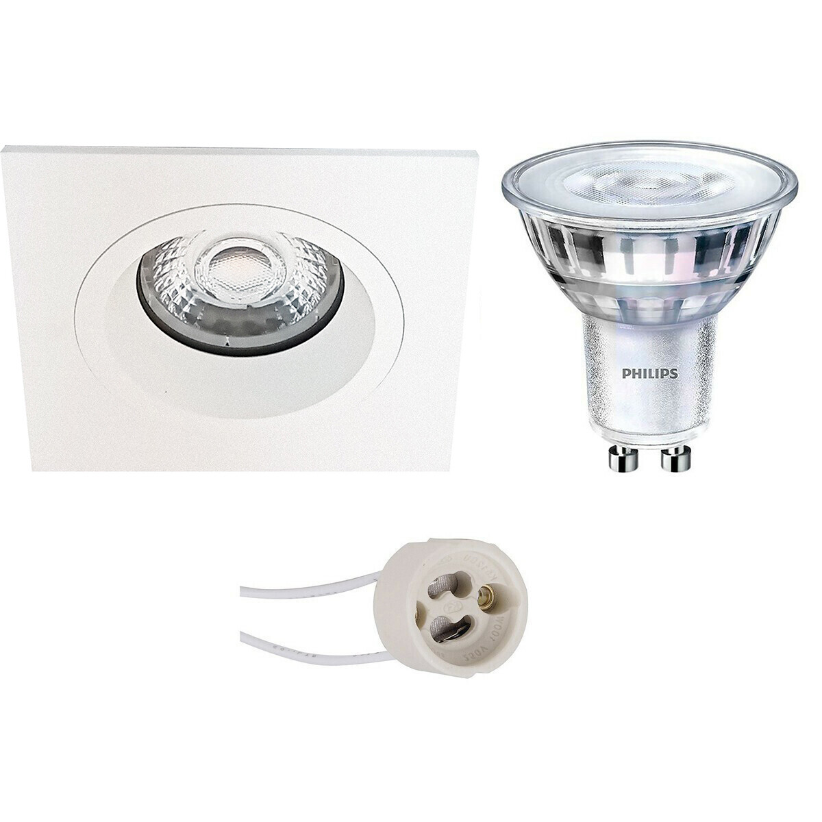 Set de spots LED - Pragmi Rodos Pro - Douille GU10 - Carré Encastré - Mat Blanc - 93mm - Philips - SceneSwitch 827 36D - 1.5W-5W - Blanc Chaud 2200K-2700K - Dimmable