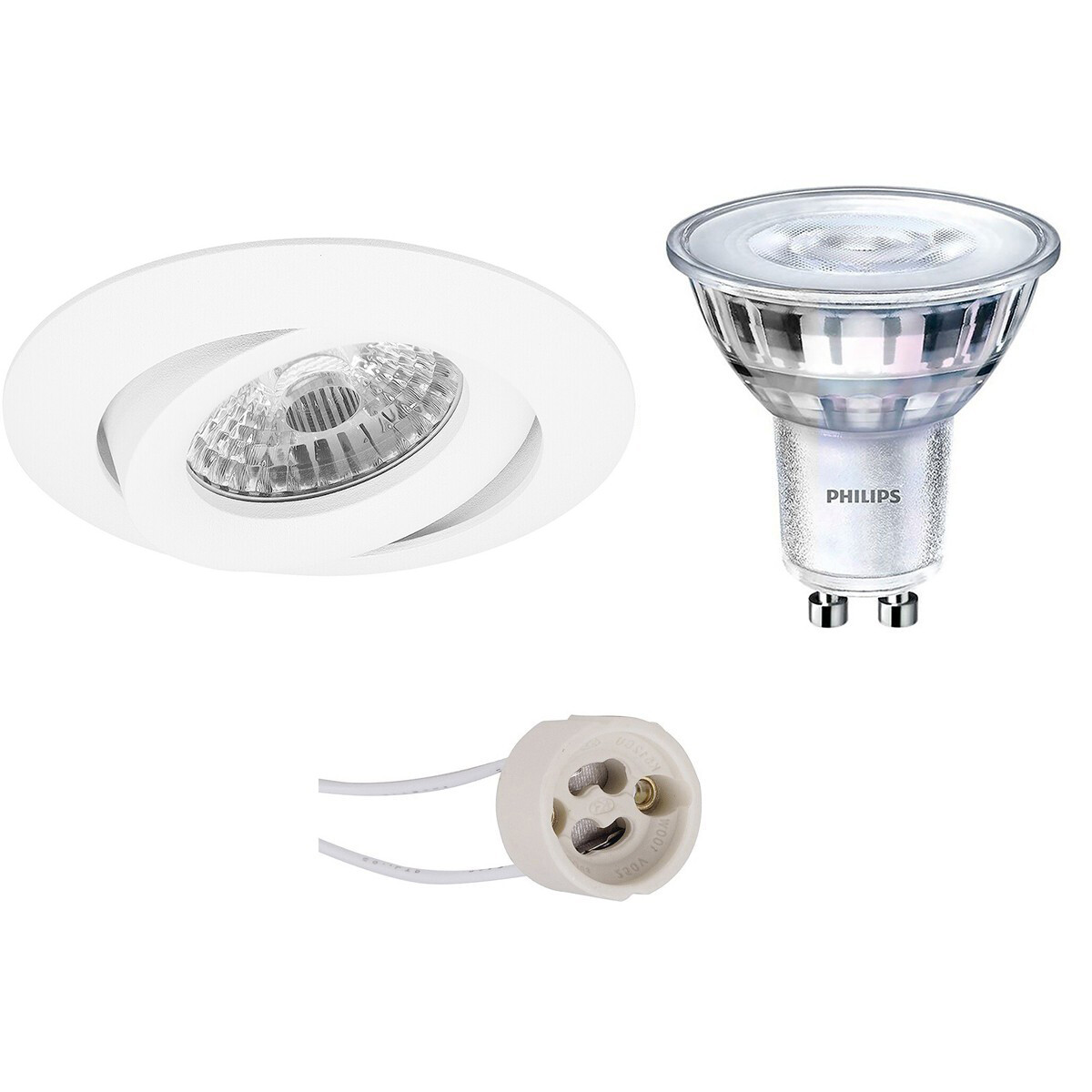 Set de spots LED - Pragmi Uranio Pro - Douille GU10 - Rond Encastré - Mat Blanc - Inclinable - Ø82mm - Philips - SceneSwitch 827 36D - 1.5W-5W - Blanc Chaud 2200K-2700K - Dimmable