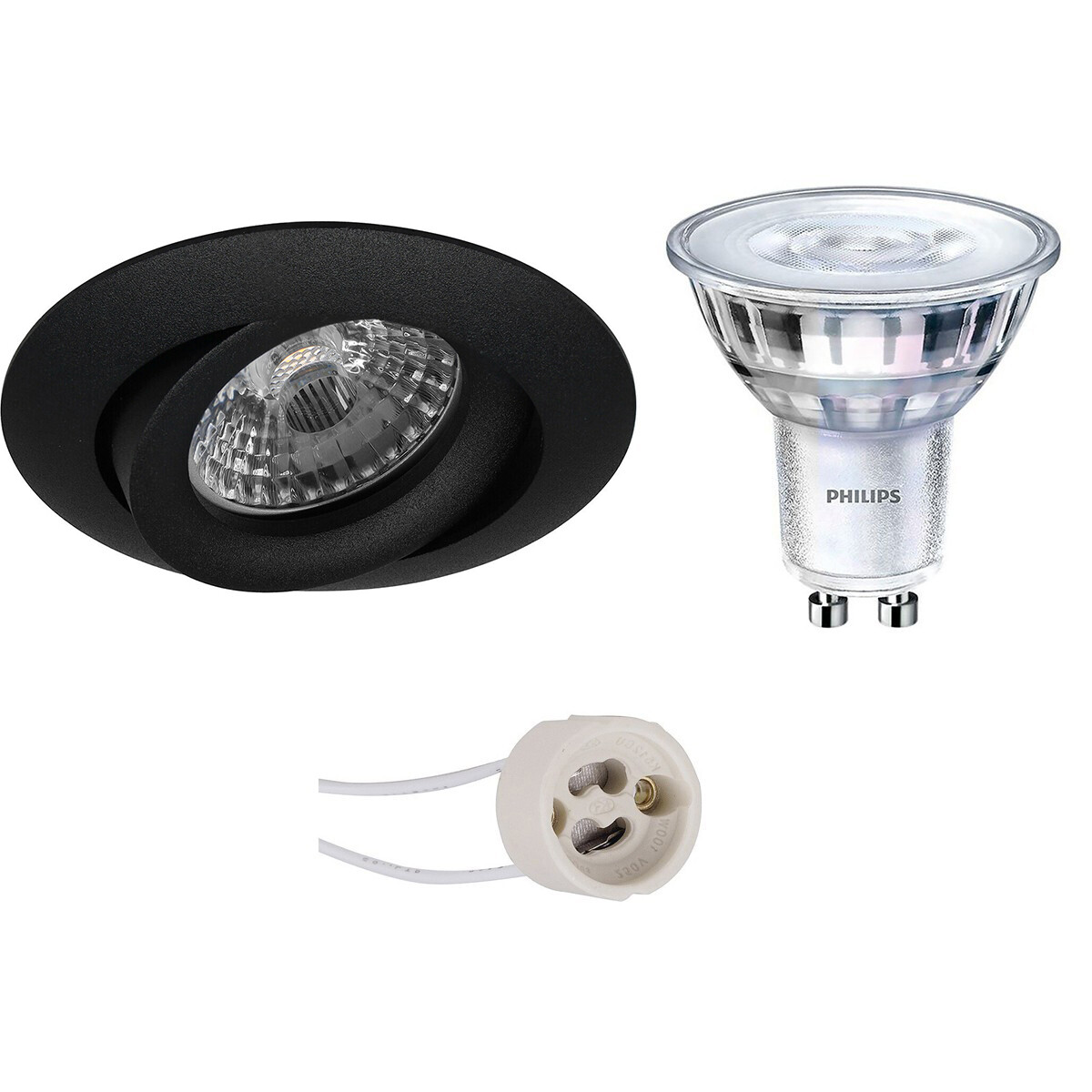 Set de spots LED - Pragmi Uranio Pro - Douille GU10 - Rond Encastré - Mat Noir - Inclinable - Ø82mm - Philips - SceneSwitch 827 36D - 1.5W-5W - Blanc Chaud 2200K-2700K - Dimmable