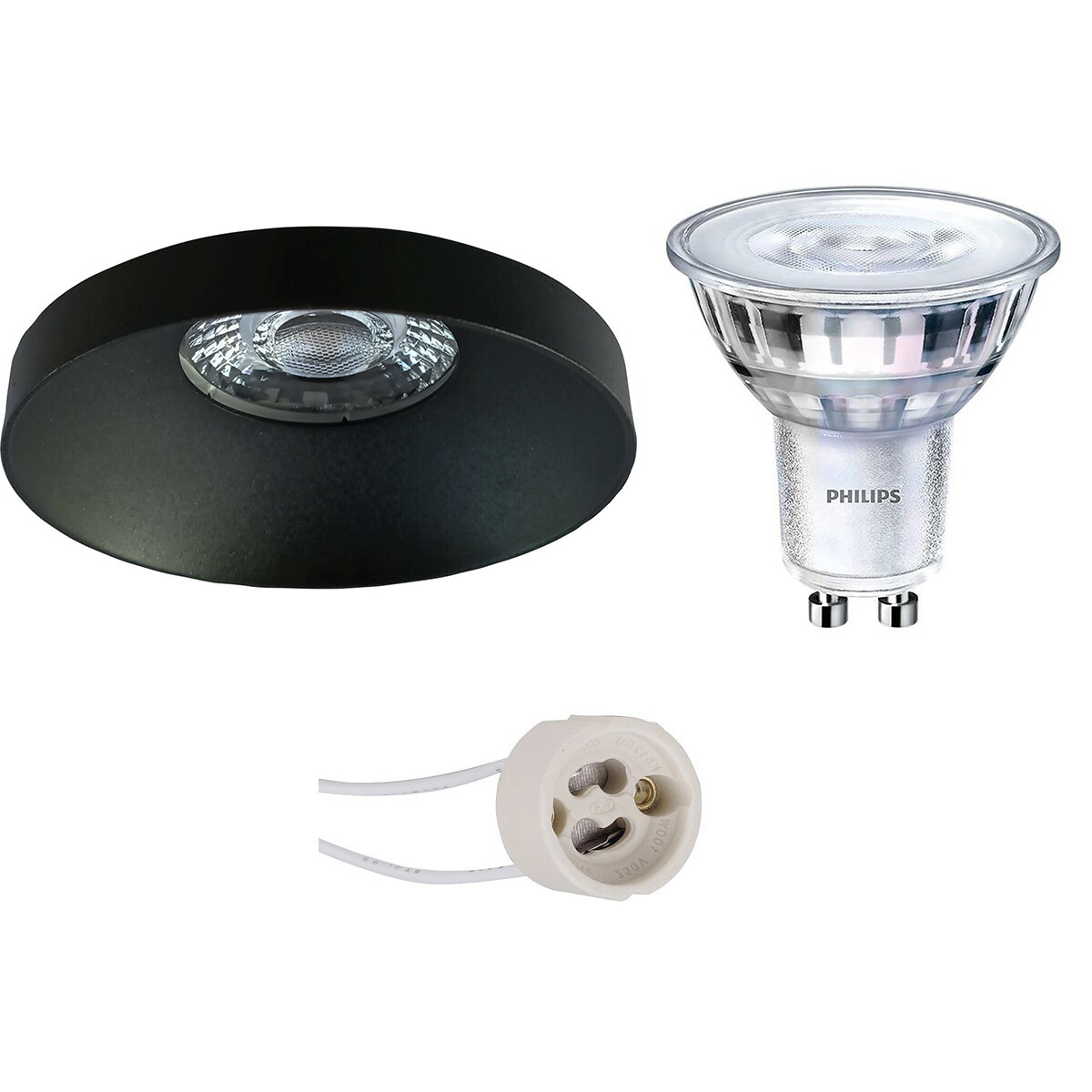 Set de spots LED - Pragmi Vrito Pro - Douille GU10 - Rond Encastré - Mat Noir - Ø82mm - Philips - SceneSwitch 827 36D - 1.5W-5W - Blanc Chaud 2200K-2700K - Dimmable